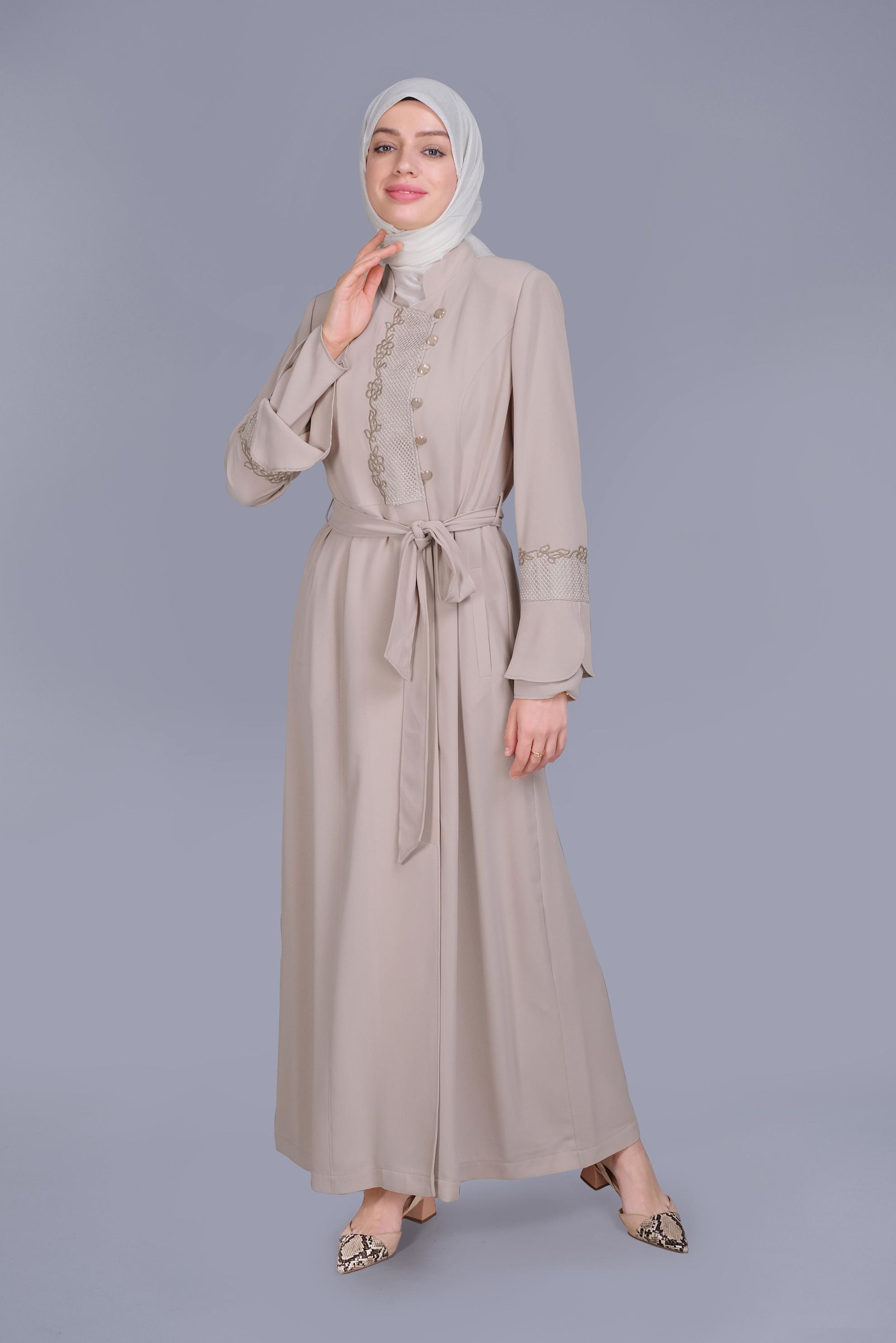 Vêtements hijab BEIGE COUCHE DE FINITION DÉTAILLÉE DE BRODERIE 10199 
