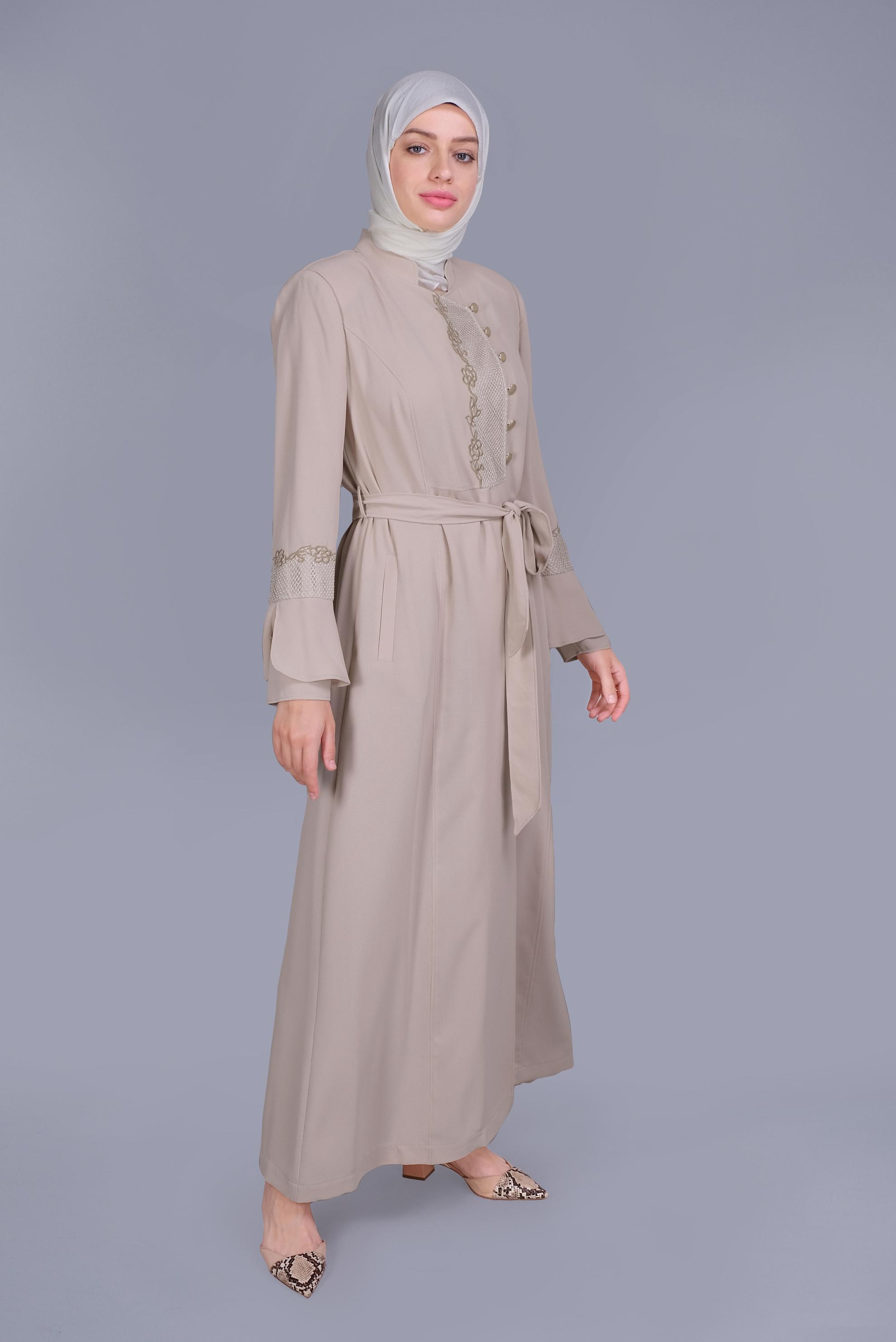 Vêtements hijab BEIGE COUCHE DE FINITION DÉTAILLÉE DE BRODERIE 10199 