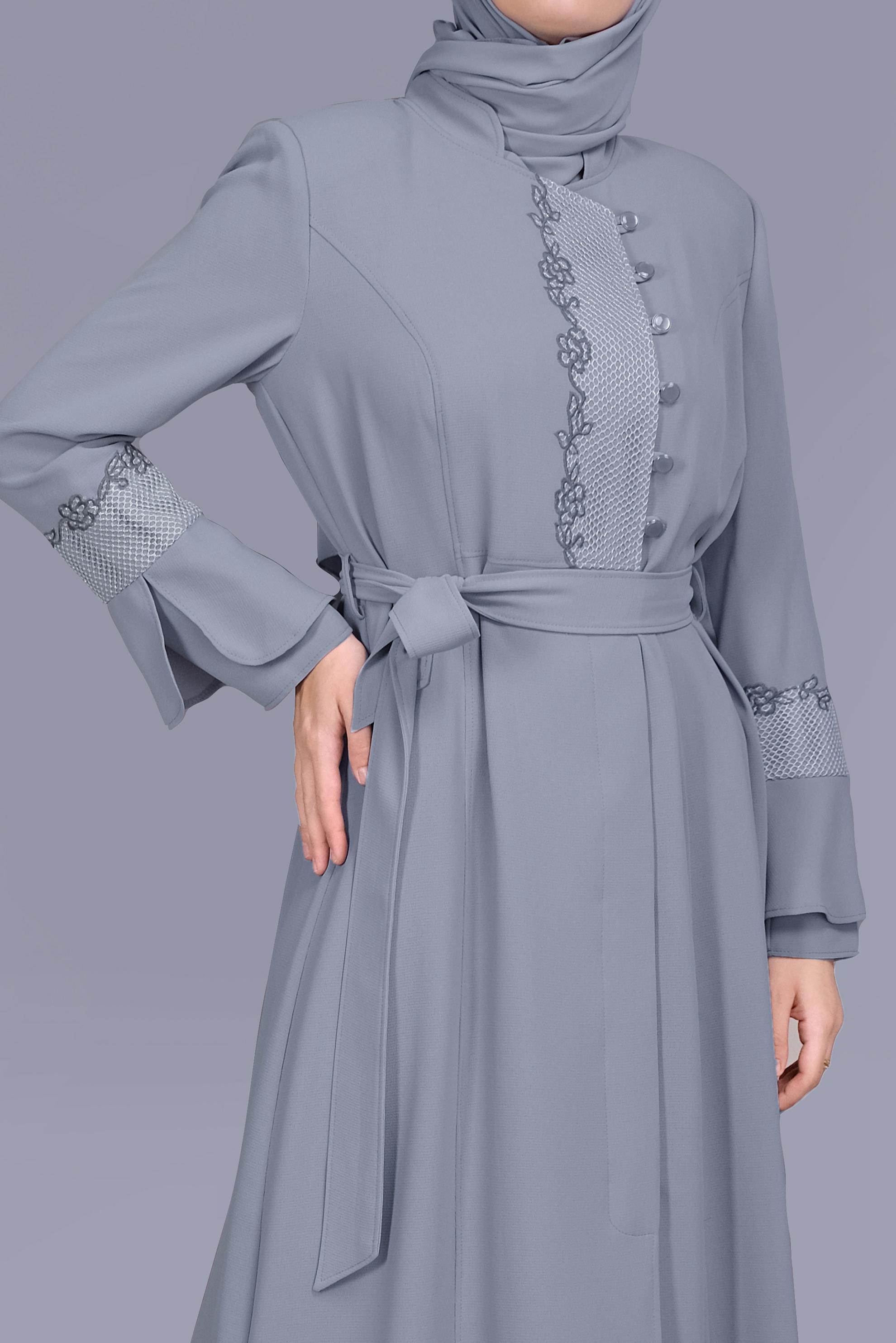 Vêtements hijab GRIS COUCHE DE FINITION DÉTAILLÉE DE BRODERIE 10199 