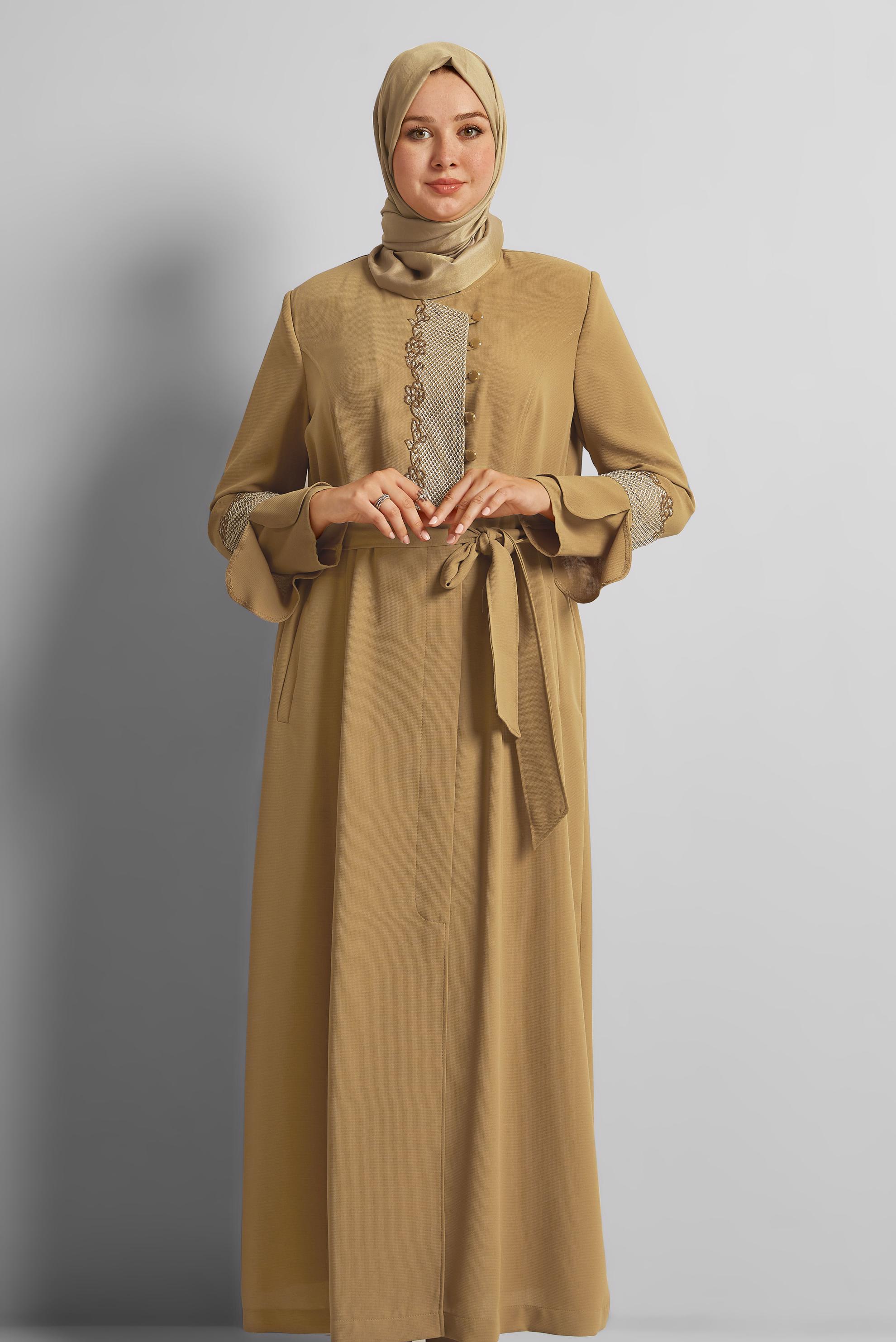 Hijab clothing TABA  EMBROIDERY DETAILED TOPCOAT 10199 