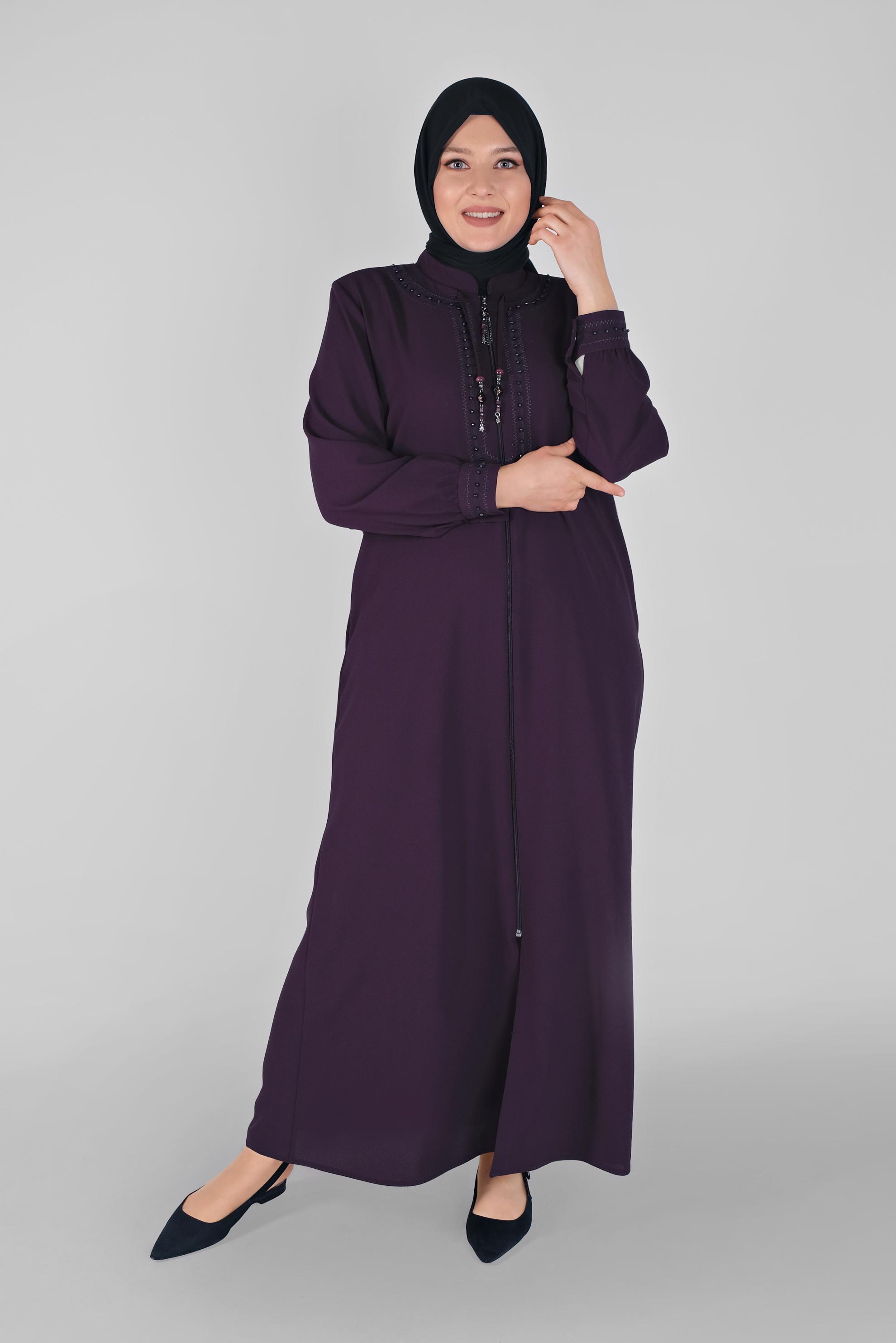 Hijab clothing DAMSON MANDARİN COLLAR BEADED OVERCOAT 10207