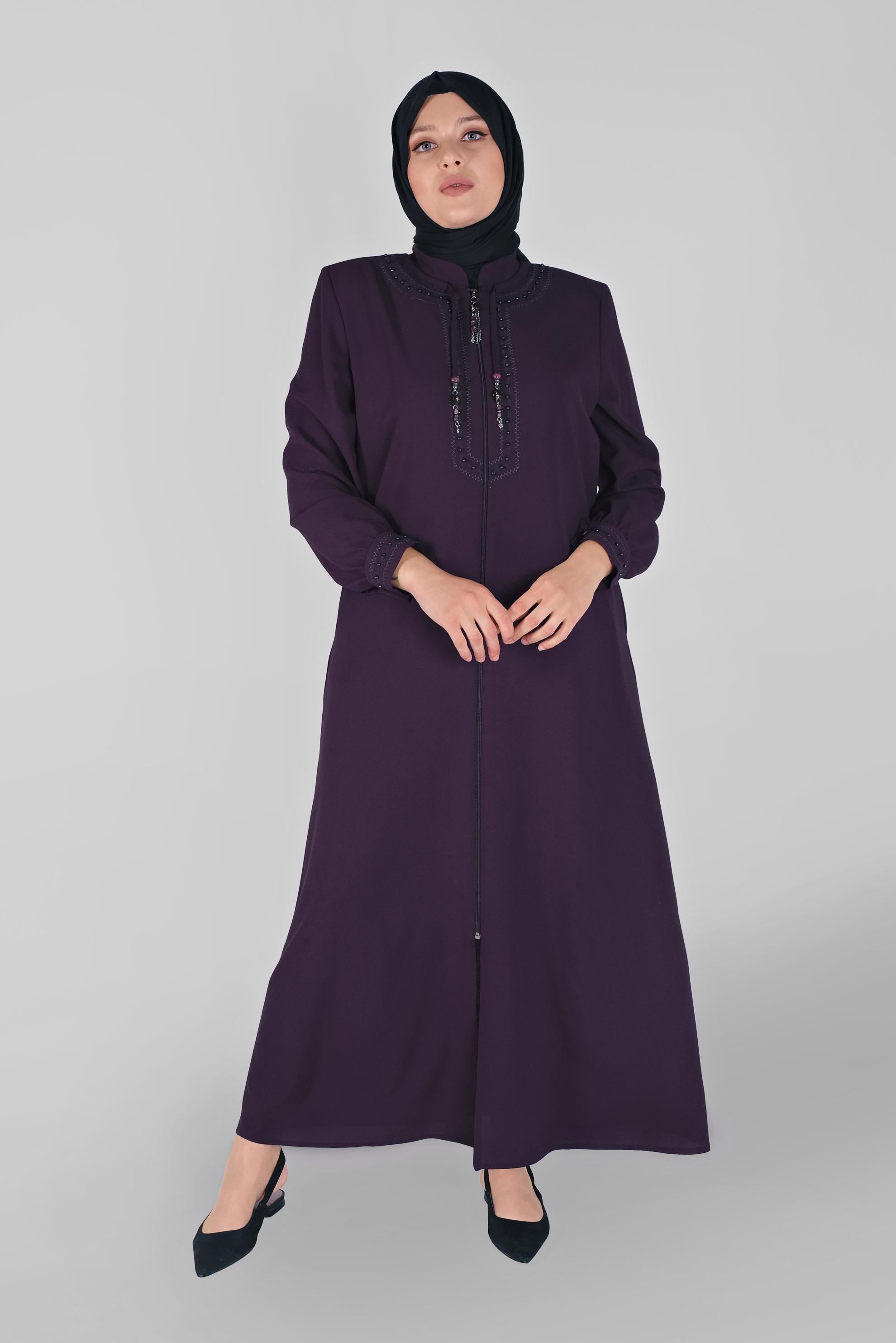 Hijab clothing DAMSON MANDARİN COLLAR BEADED OVERCOAT 10207