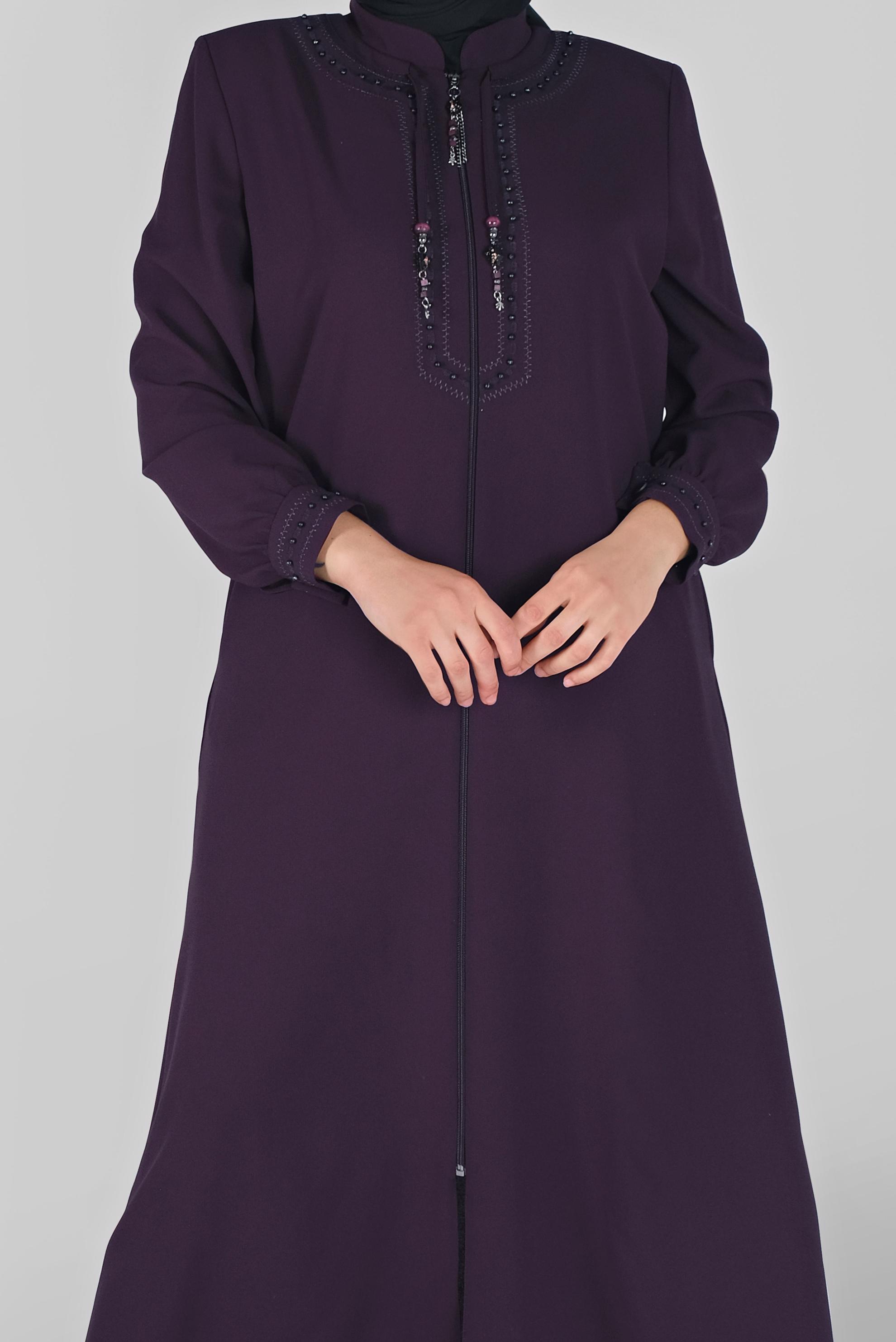 Hijab clothing DAMSON MANDARİN COLLAR BEADED OVERCOAT 10207