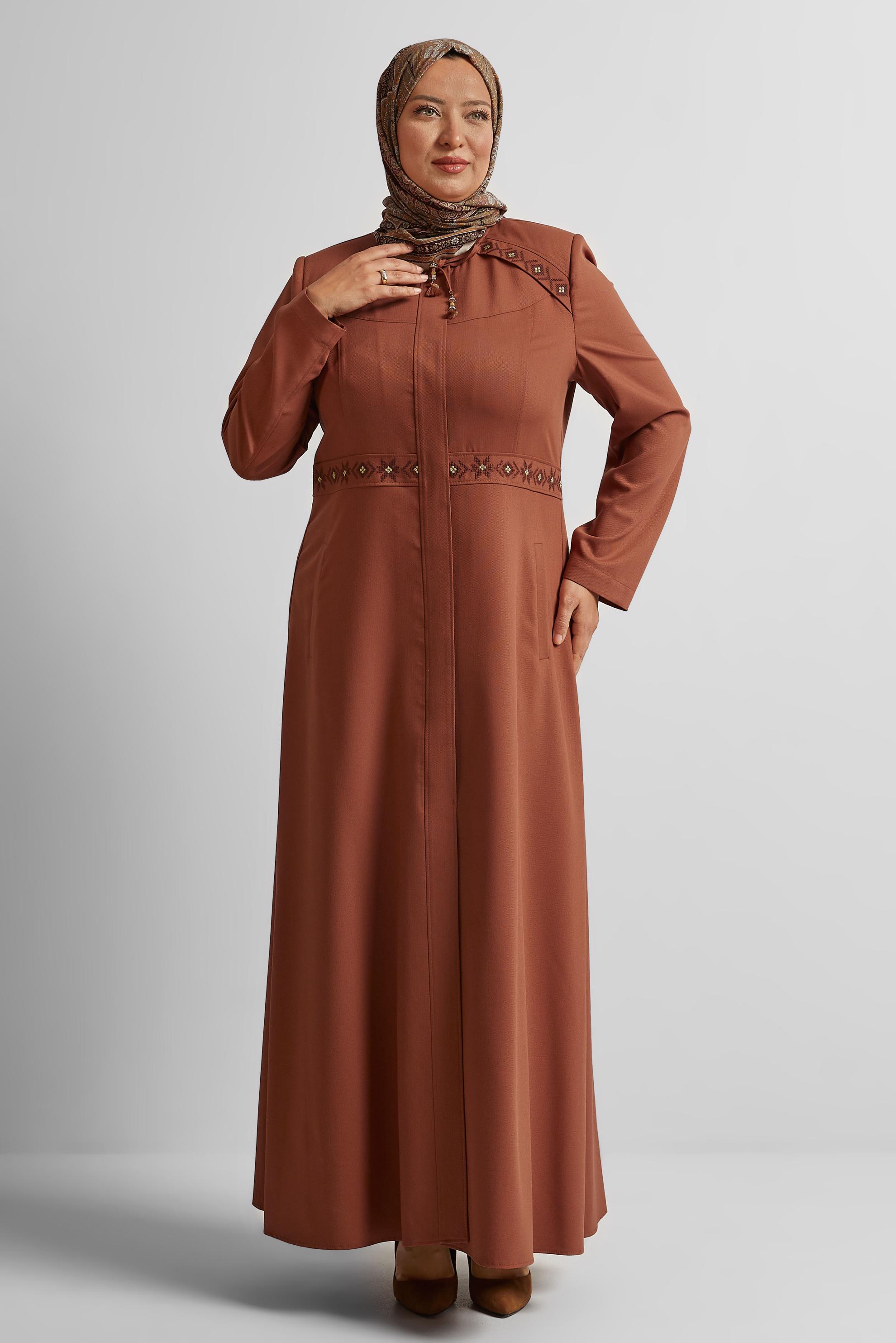 Hijab clothing ORANGE EMBROIDERED TOPCOAT 10211