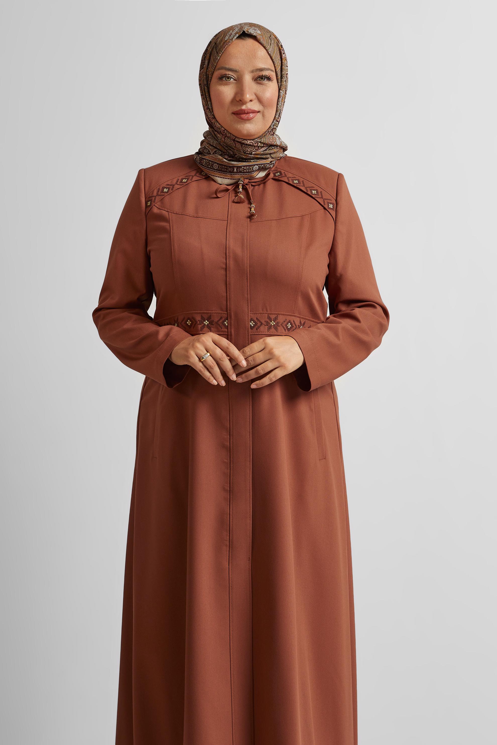 Hijab clothing ORANGE EMBROIDERED TOPCOAT 10211