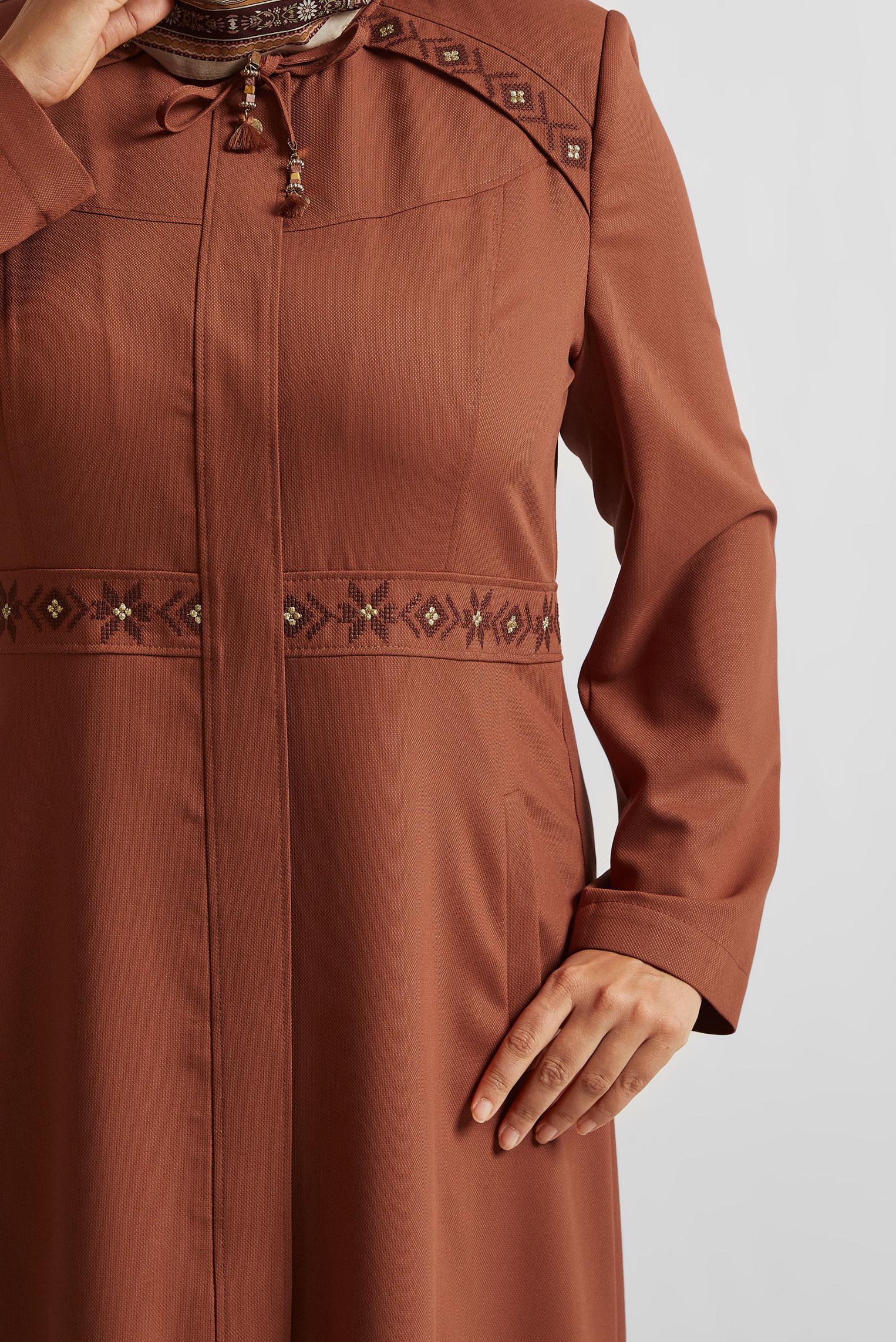 Hijab clothing ORANGE EMBROIDERED TOPCOAT 10211