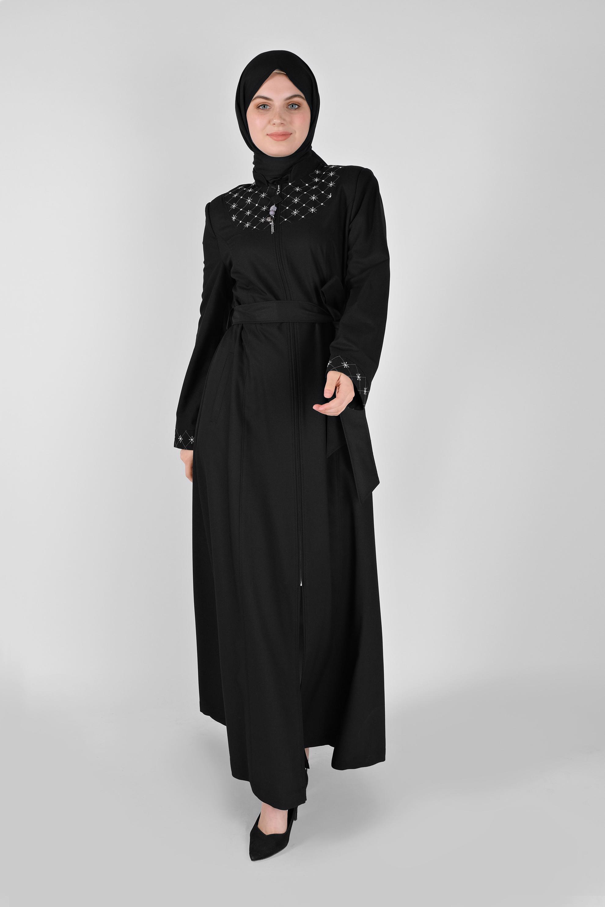 Vêtements hijab NOIR COUCHE DE FINITION BRODÉE COL JUDICIAIRE 10212 