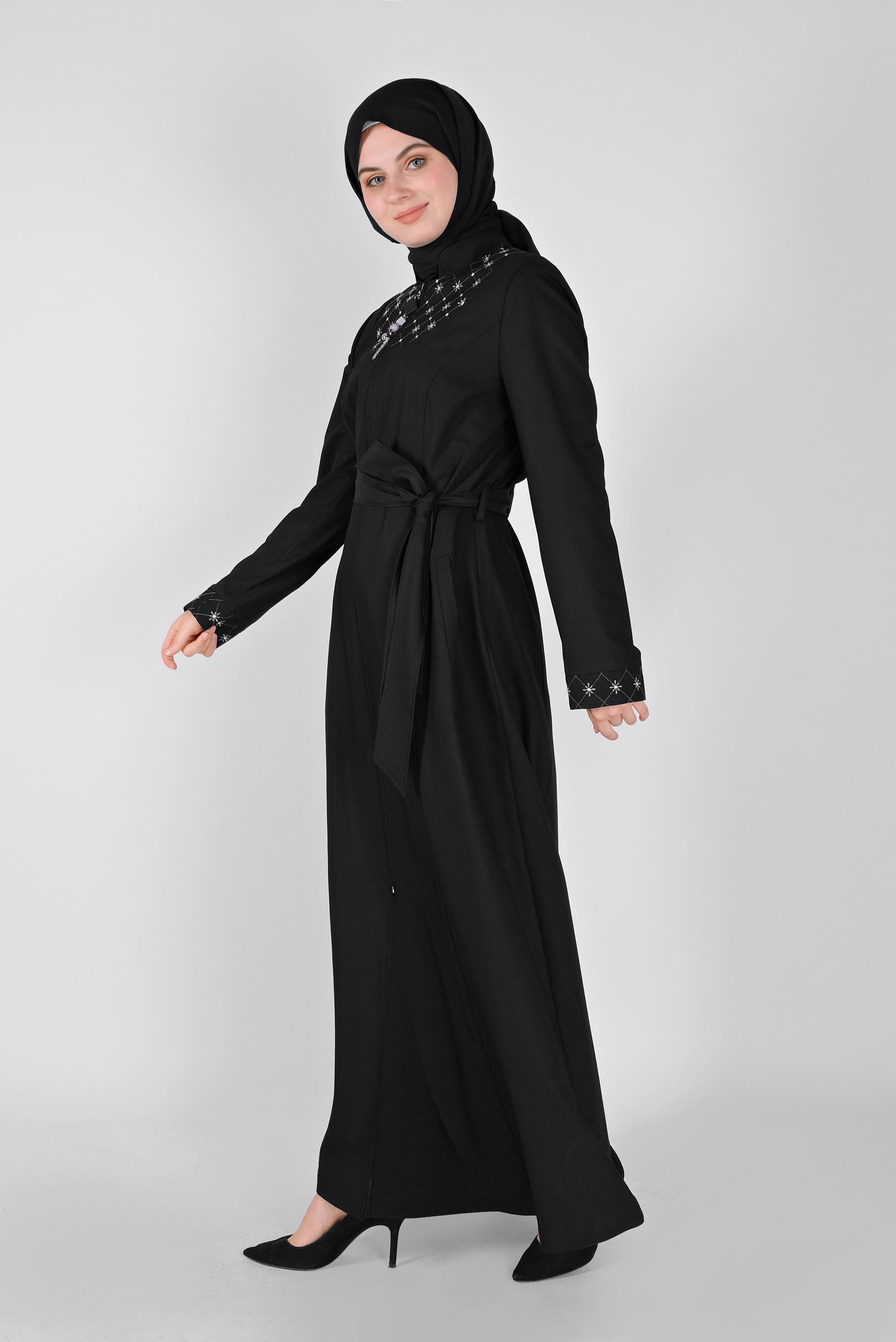 Vêtements hijab NOIR COUCHE DE FINITION BRODÉE COL JUDICIAIRE 10212 