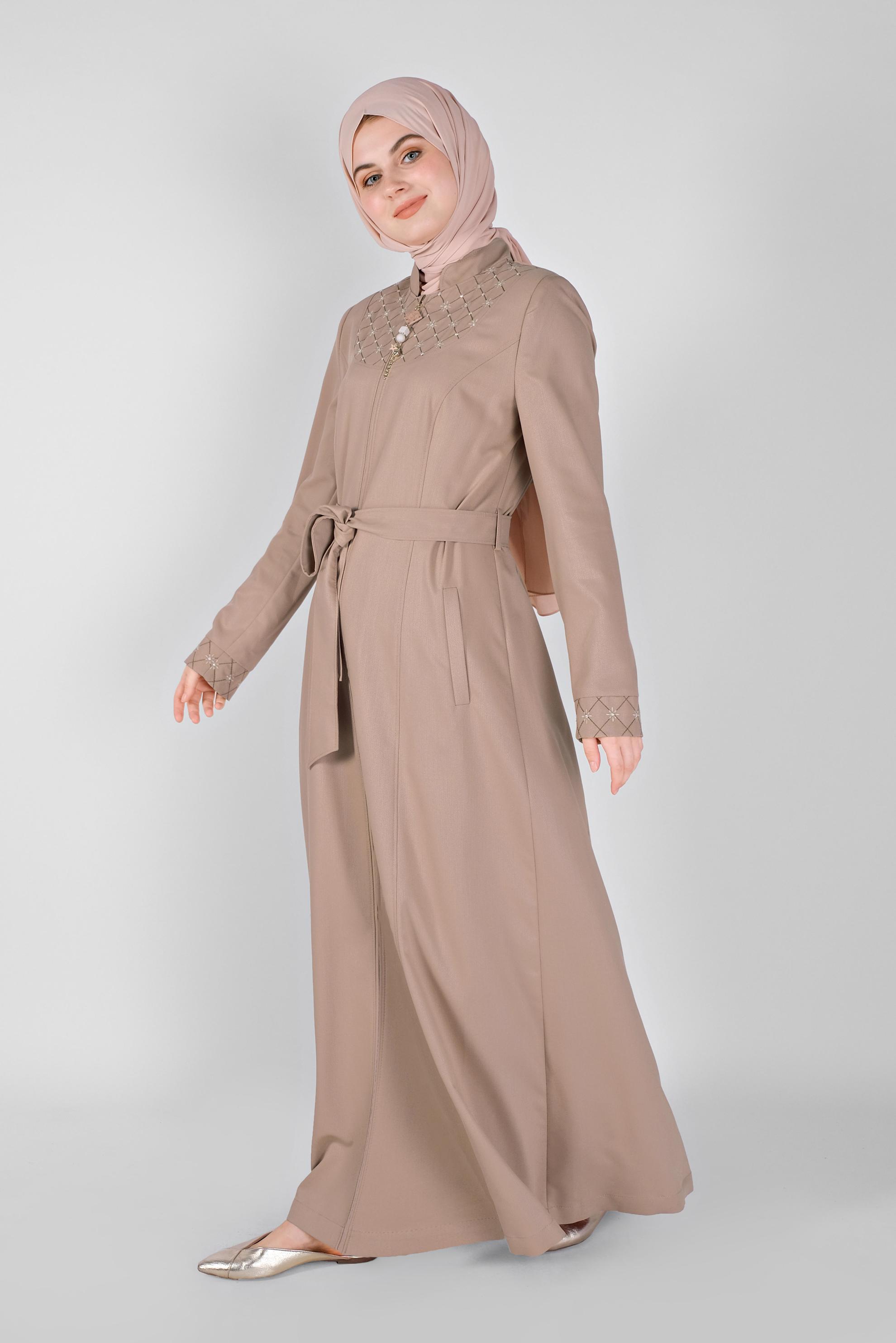 Vêtements hijab BRUN COUCHE DE FINITION BRODÉE COL JUDICIAIRE 10212 