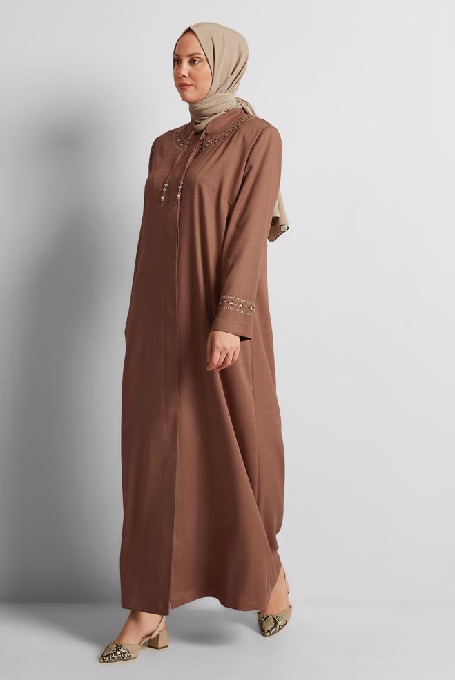 Tesettür giyim TURUNCU YAKASI BAĞLAMALI PARDESÜ 10213 - ALVİNA