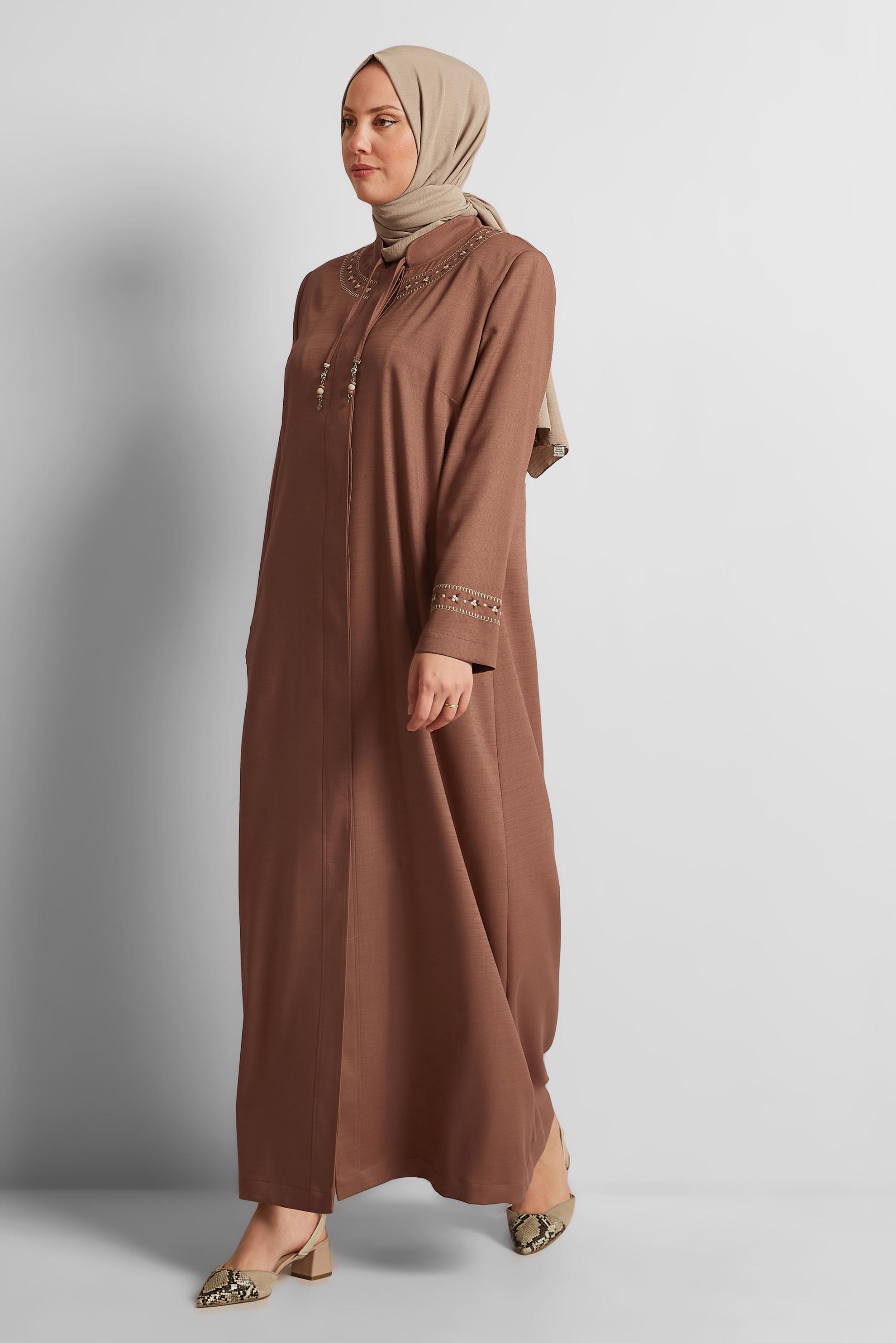 Tesettür giyim TURUNCU YAKASI BAĞLAMALI PARDESÜ 10213