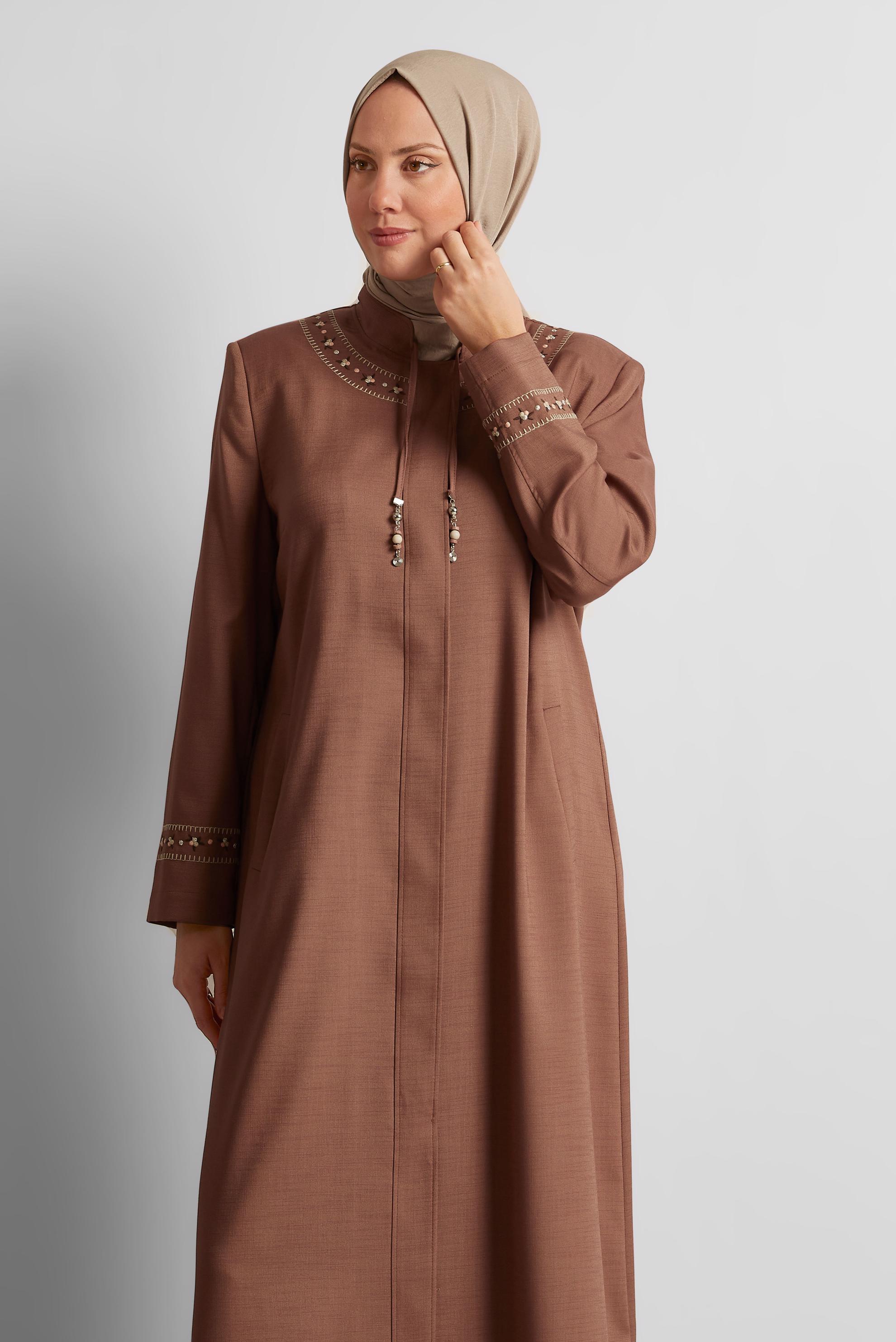 Tesettür giyim TURUNCU YAKASI BAĞLAMALI PARDESÜ 10213