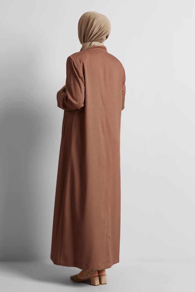 Tesettür giyim TURUNCU YAKASI BAĞLAMALI PARDESÜ 10213 - ALVİNA