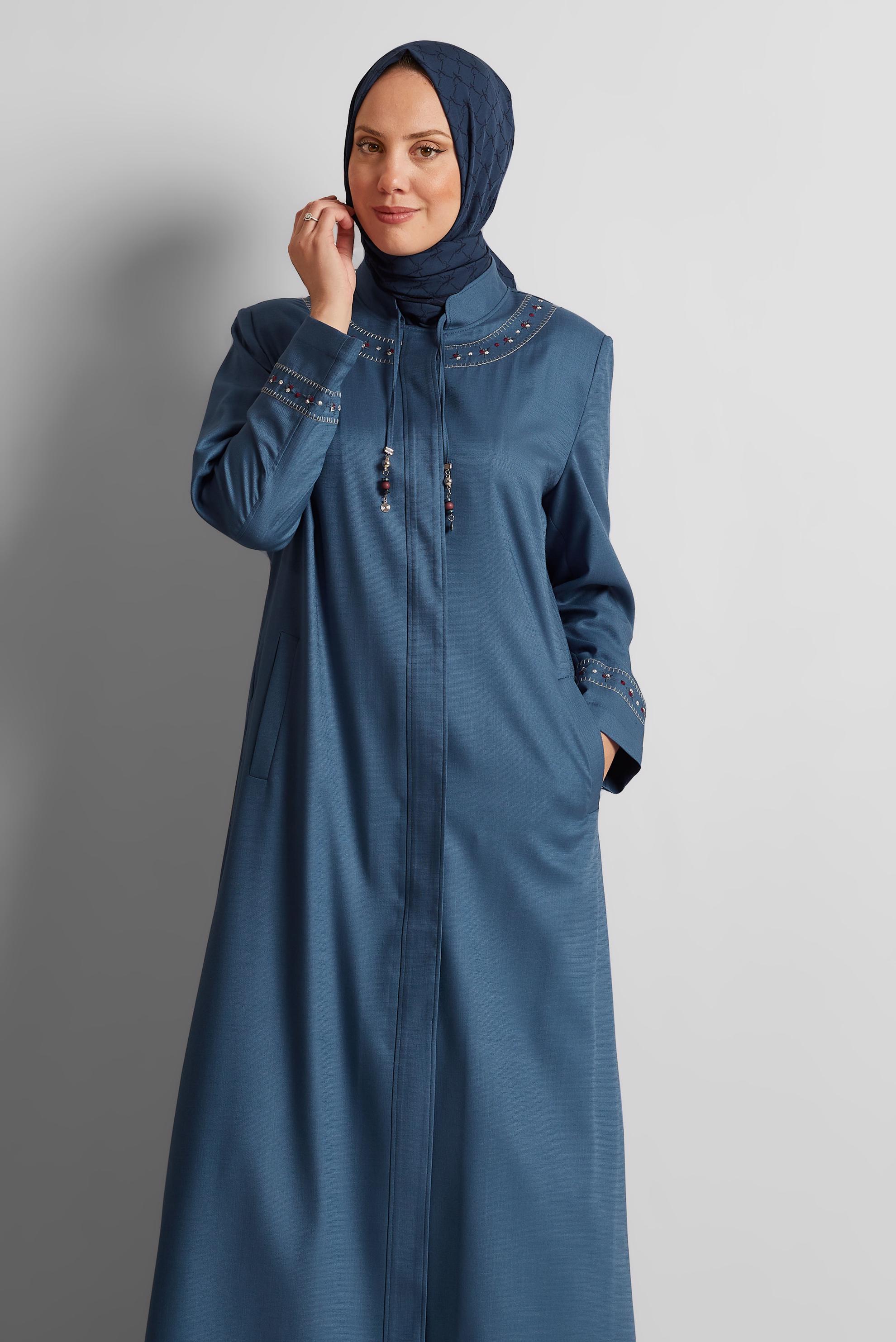 Tesettür giyim LACİVERT YAKASI BAĞLAMALI PARDESÜ 10213