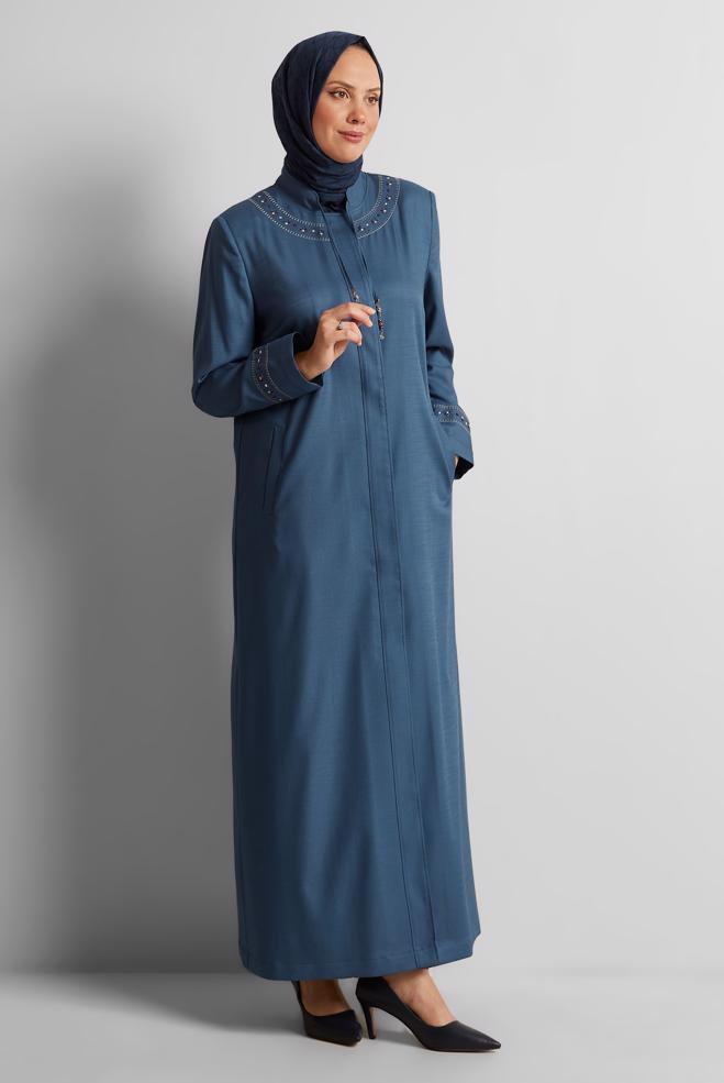 Tesettür giyim LACİVERT YAKASI BAĞLAMALI PARDESÜ 10213 - ALVİNA