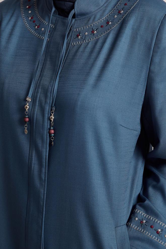 Tesettür giyim LACİVERT YAKASI BAĞLAMALI PARDESÜ 10213 - ALVİNA