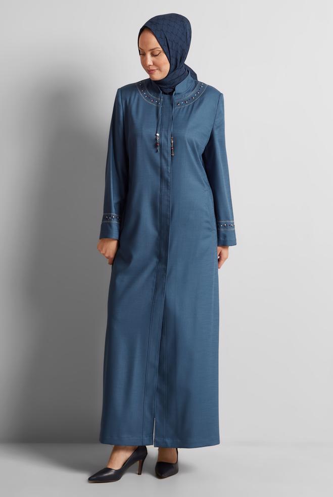 Tesettür giyim LACİVERT YAKASI BAĞLAMALI PARDESÜ 10213 - ALVİNA