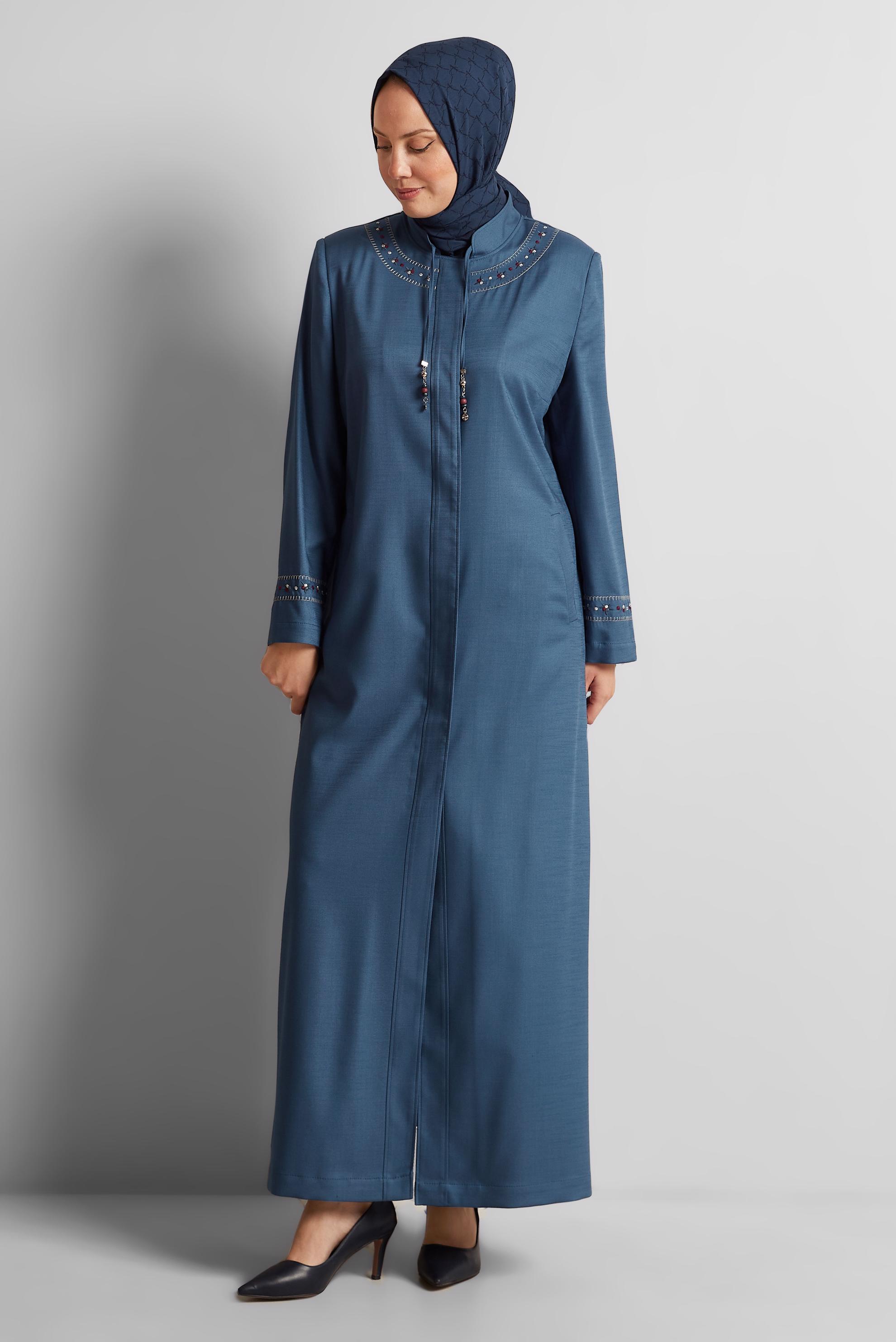 Tesettür giyim LACİVERT YAKASI BAĞLAMALI PARDESÜ 10213