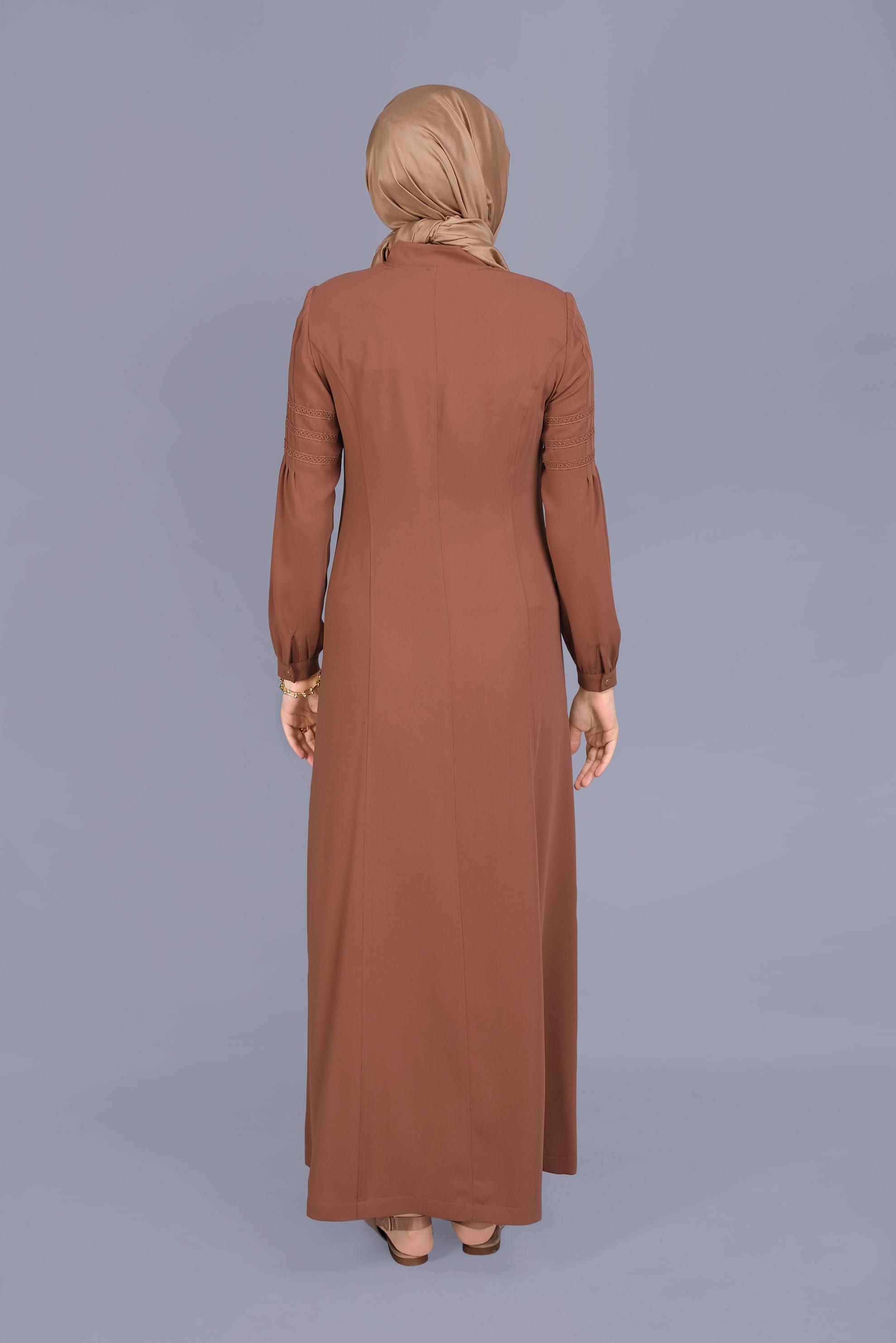 Tesettür giyim TURUNCU NAKIŞLI FERMUARLI PARDESÜ 10214