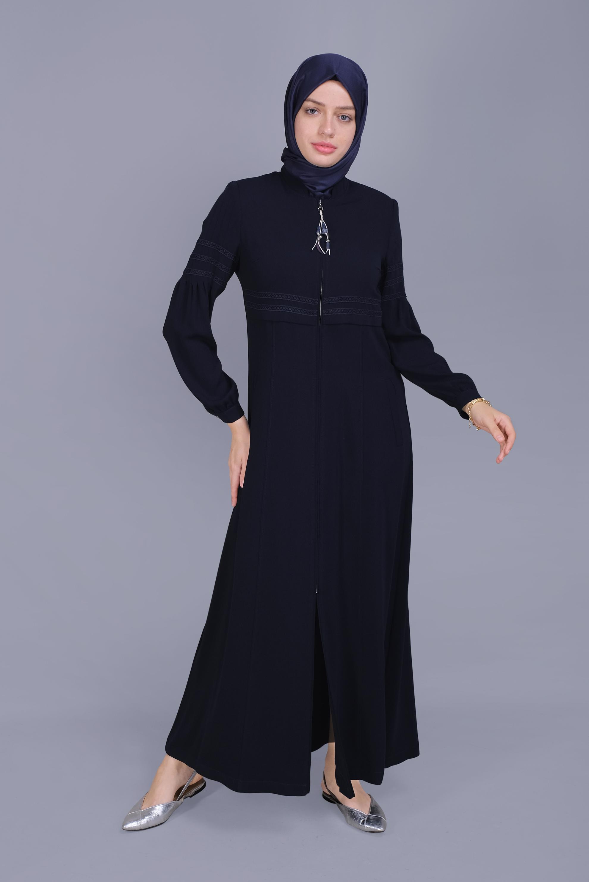 Vêtements hijab BLEU MARINE COUCHE DE FINITION À FERMETURE ÉCLAIR BRODÉE 10214