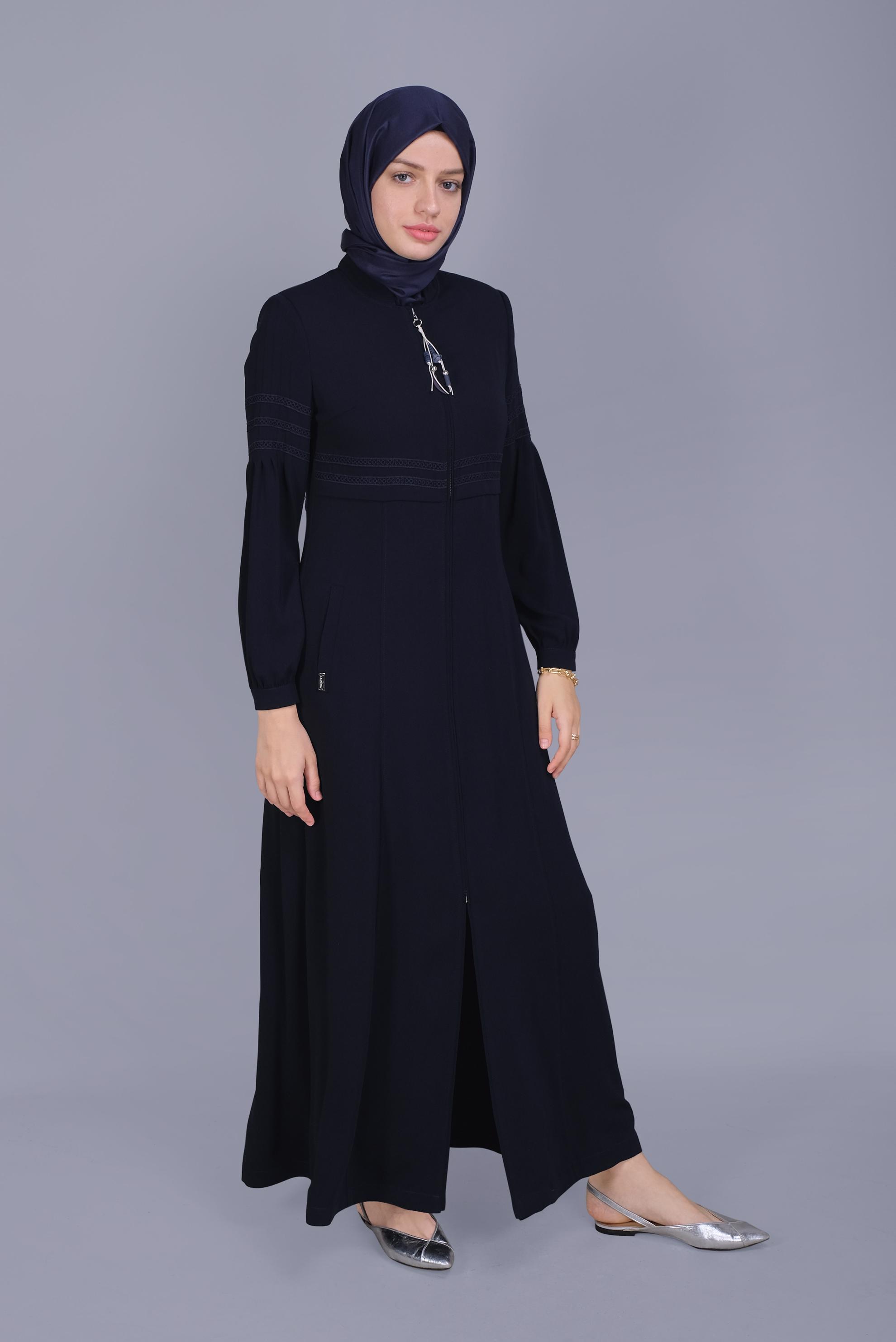 Vêtements hijab BLEU MARINE COUCHE DE FINITION À FERMETURE ÉCLAIR BRODÉE 10214