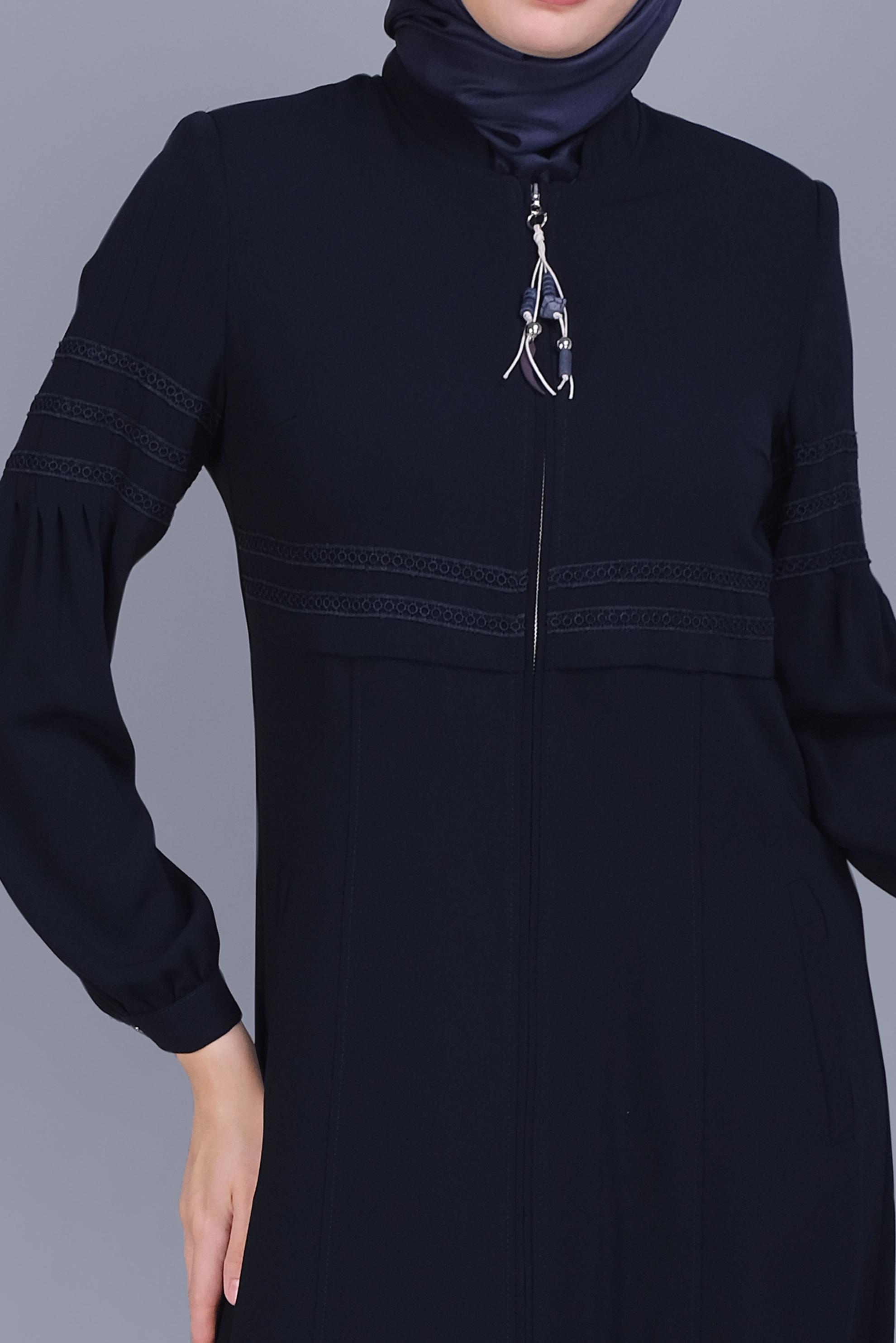 Vêtements hijab BLEU MARINE COUCHE DE FINITION À FERMETURE ÉCLAIR BRODÉE 10214
