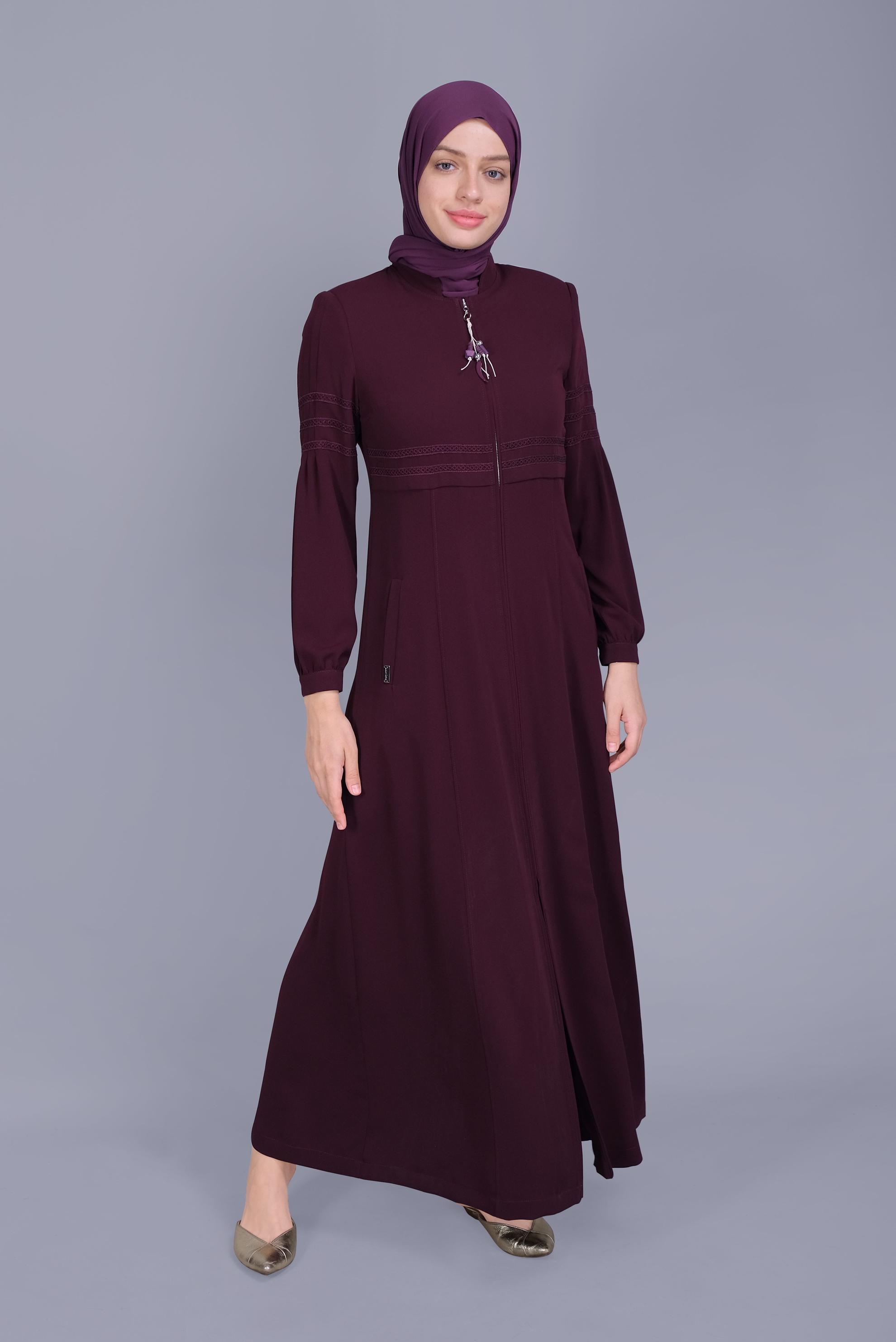 Vêtements hijab ROUGE BORDEAUX COUCHE DE FINITION À FERMETURE ÉCLAIR BRODÉE 10214