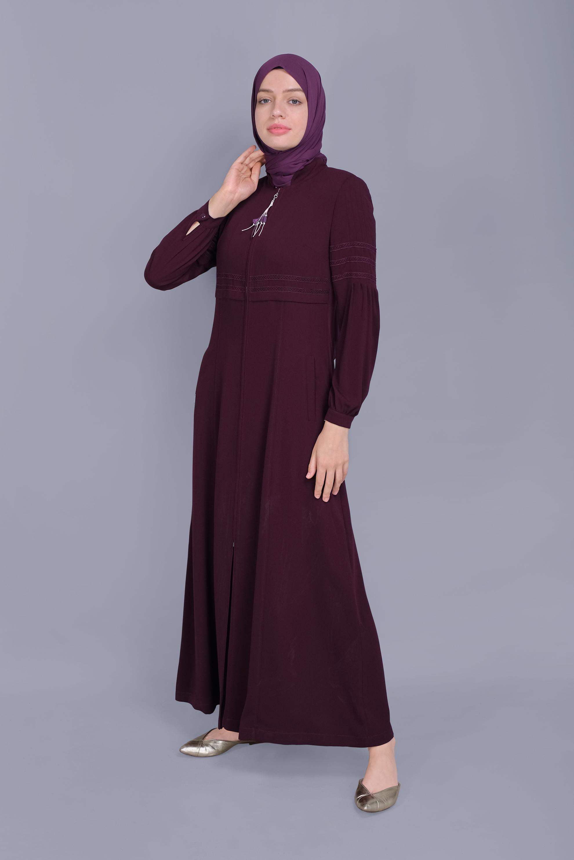 Vêtements hijab ROUGE BORDEAUX COUCHE DE FINITION À FERMETURE ÉCLAIR BRODÉE 10214