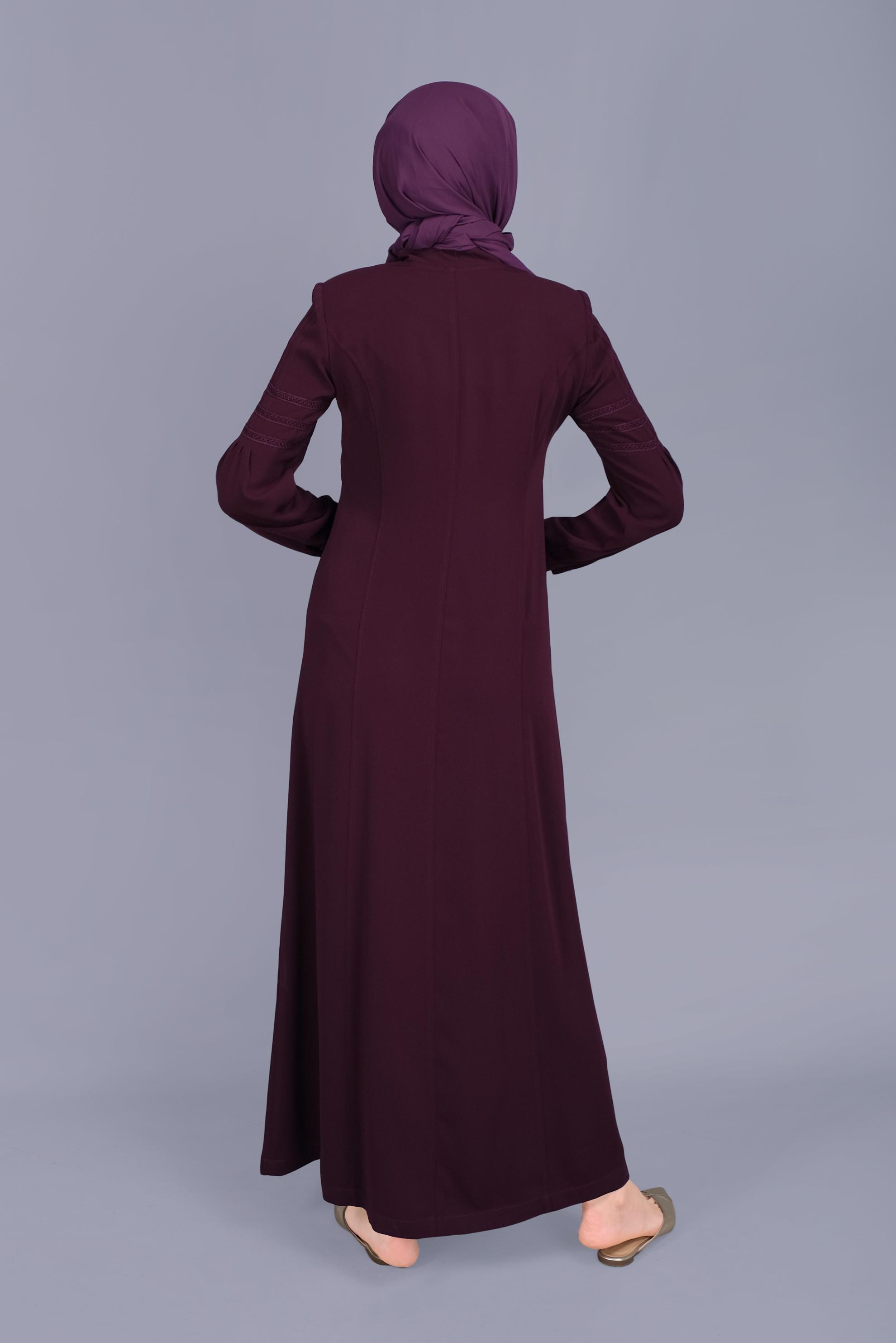 Vêtements hijab ROUGE BORDEAUX COUCHE DE FINITION À FERMETURE ÉCLAIR BRODÉE 10214