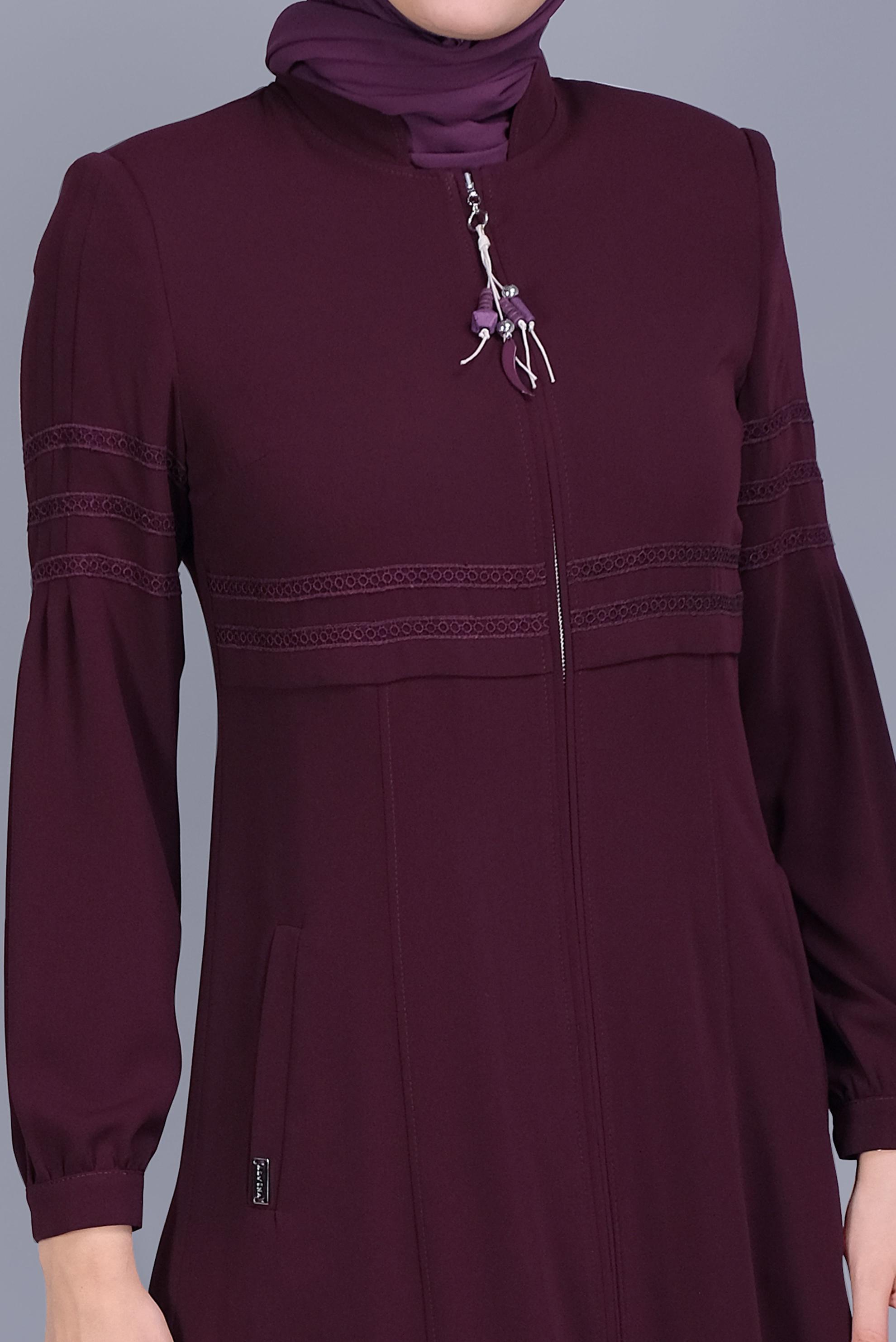 Vêtements hijab ROUGE BORDEAUX COUCHE DE FINITION À FERMETURE ÉCLAIR BRODÉE 10214