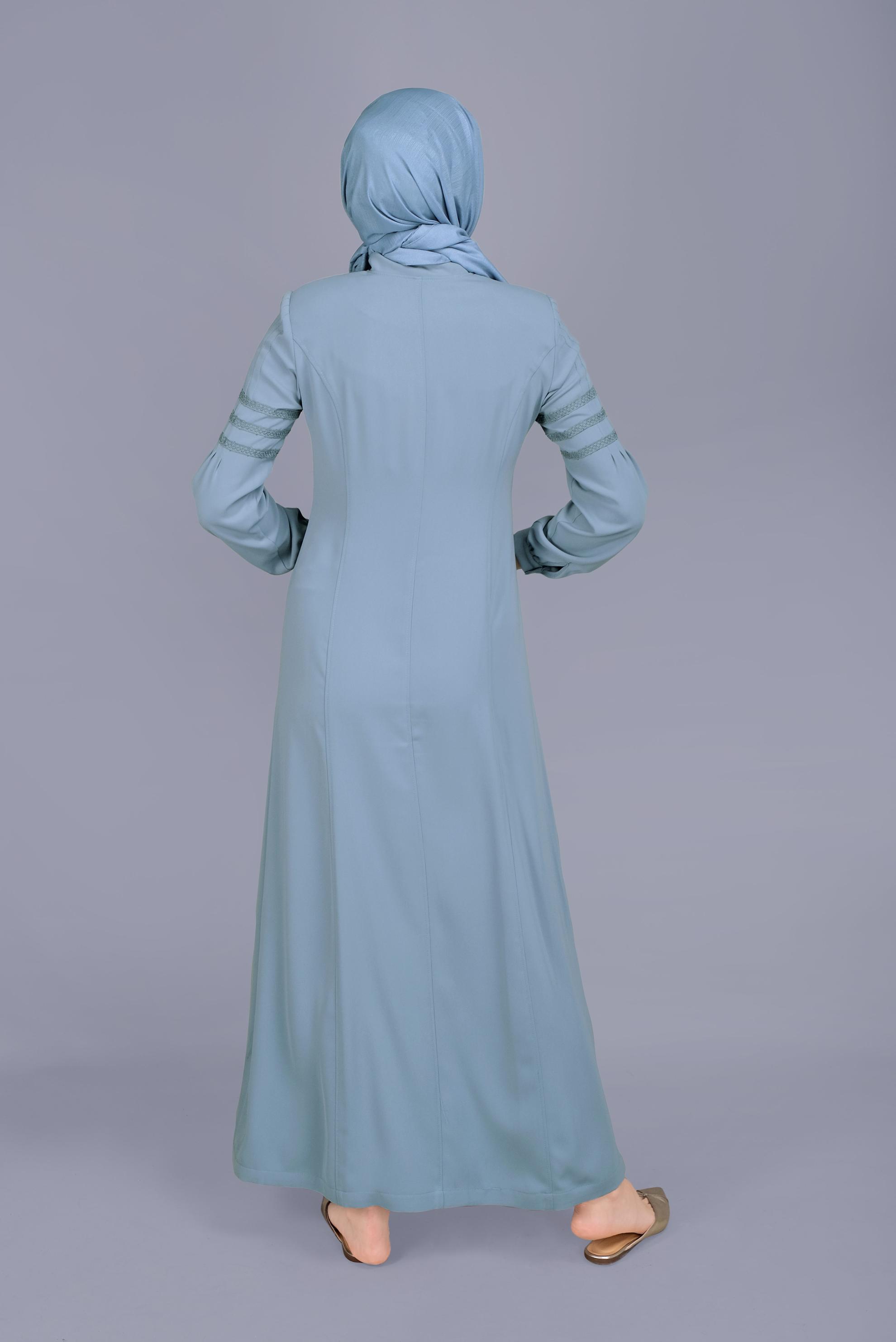 Tesettür giyim MAVİ NAKIŞLI FERMUARLI PARDESÜ 10214