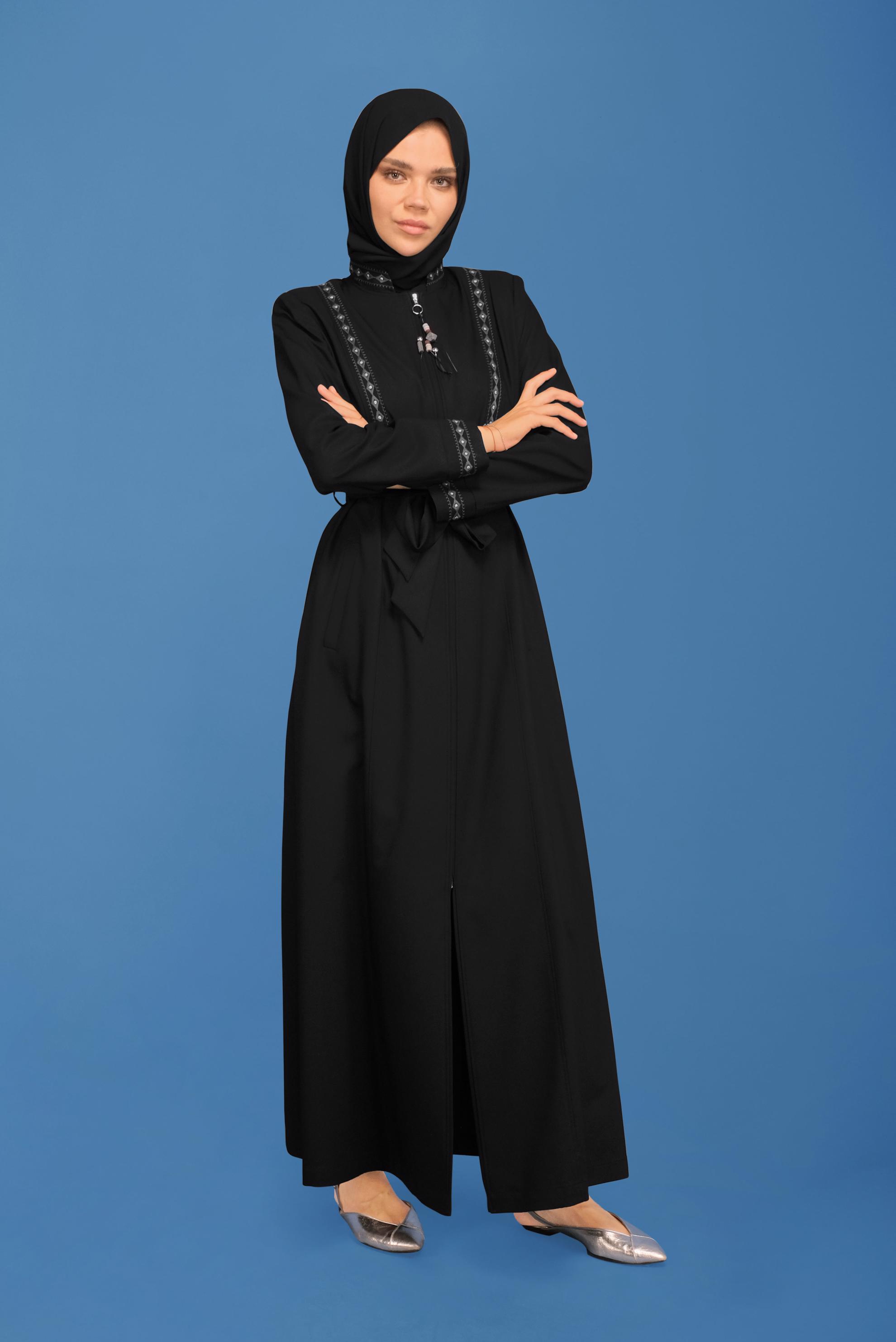 Vêtements hijab NOIR COUCHE DE FINITION BRODÉE EN PERLES 10219