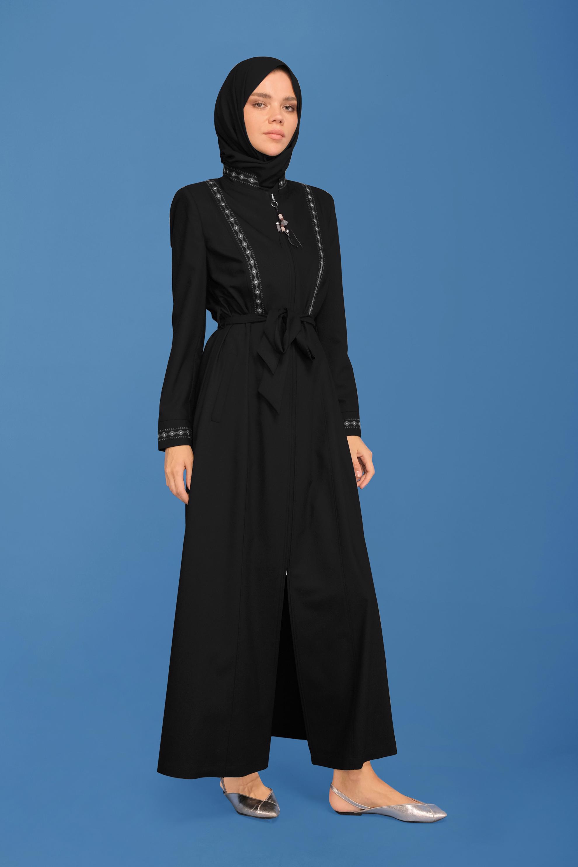 Vêtements hijab NOIR COUCHE DE FINITION BRODÉE EN PERLES 10219