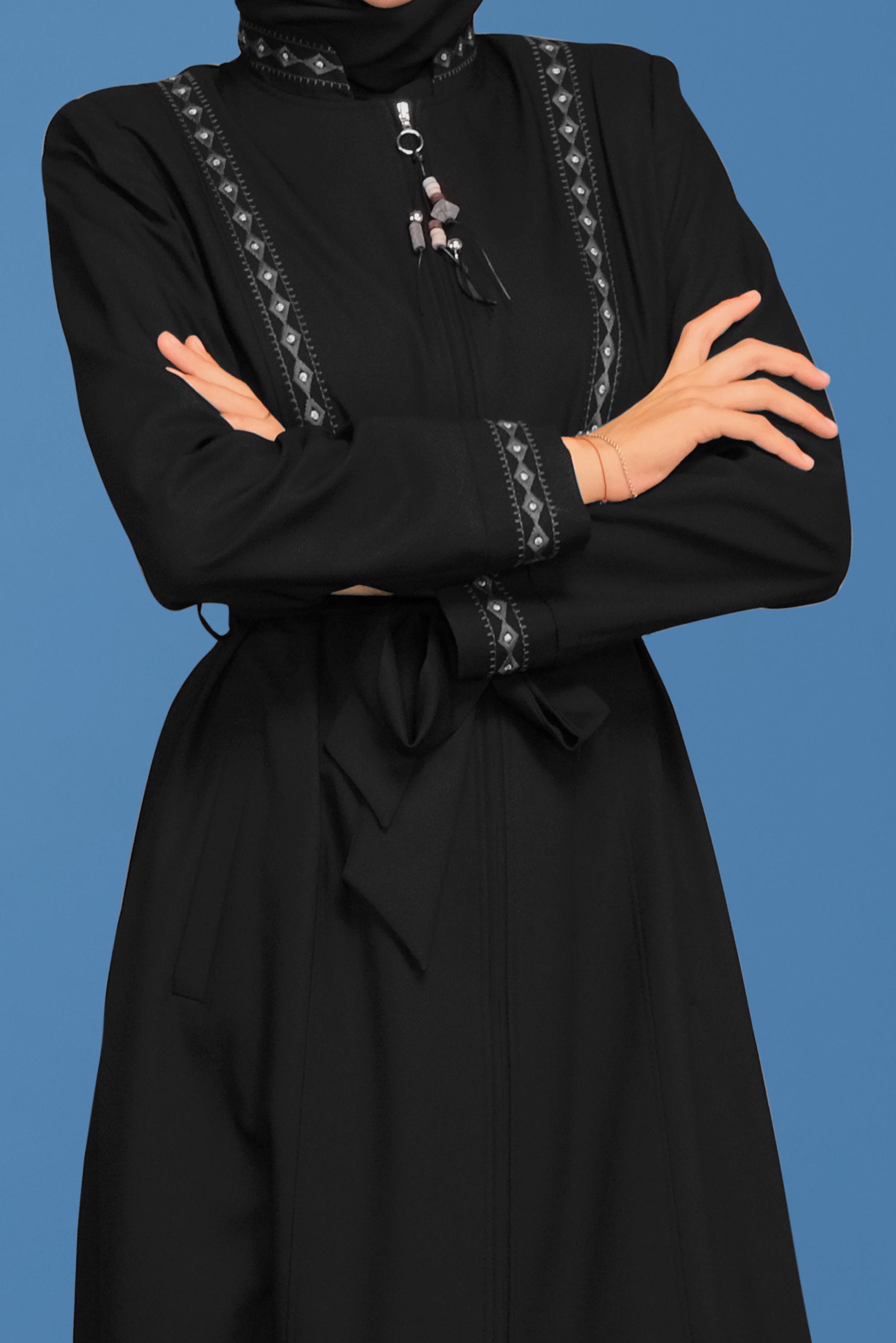 Vêtements hijab NOIR COUCHE DE FINITION BRODÉE EN PERLES 10219