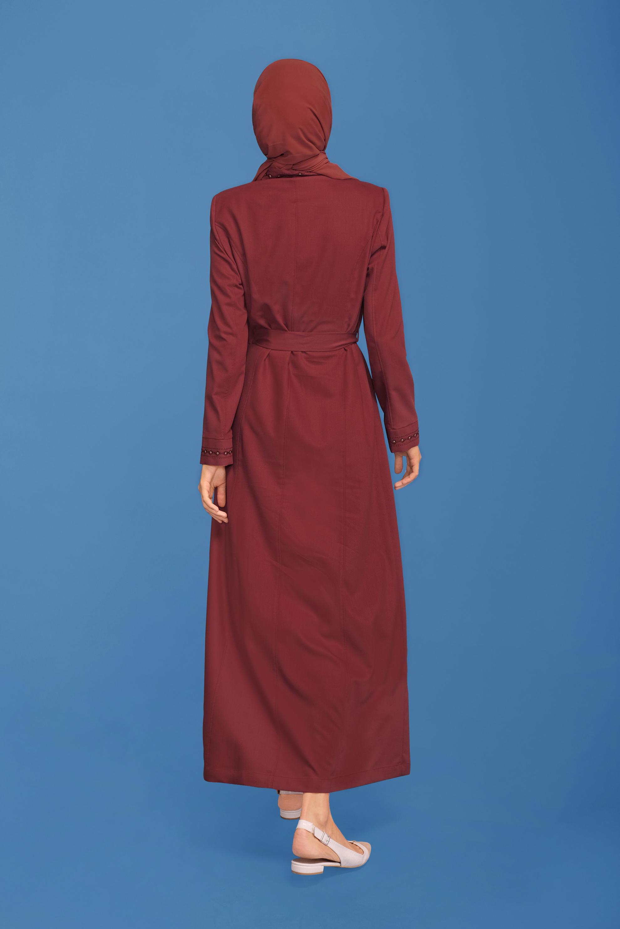 Vêtements hijab ROUGE BORDEAUX COUCHE DE FINITION BRODÉE EN PERLES 10219