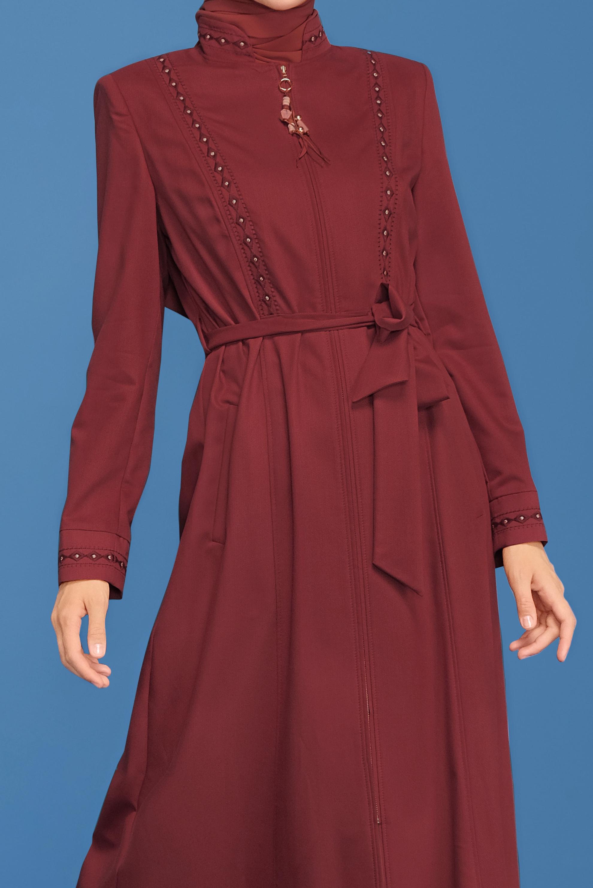 Vêtements hijab ROUGE BORDEAUX COUCHE DE FINITION BRODÉE EN PERLES 10219