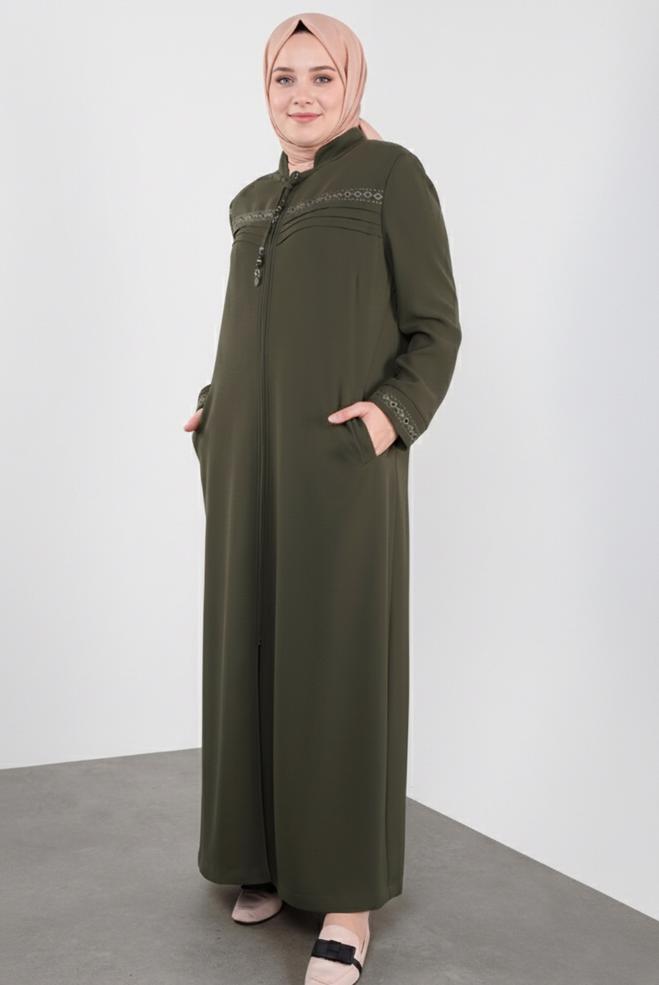 Hijab-Kleidung KHAKI LANGMANTEL MIT REIßVERSCHLUSS 10221 - ALVİNA