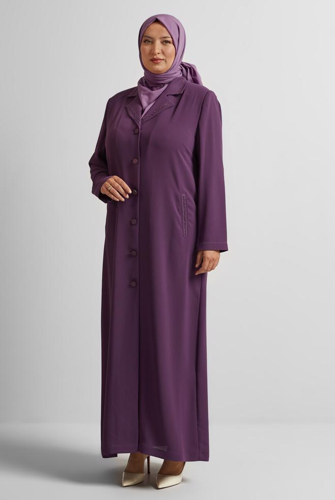 Vêtements hijab POURPRE PARDESSUS À BOUTONNÉ À EMBELLI 10222 - ALVİNA