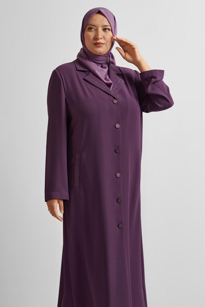 Vêtements hijab POURPRE PARDESSUS À BOUTONNÉ À EMBELLI 10222 - ALVİNA