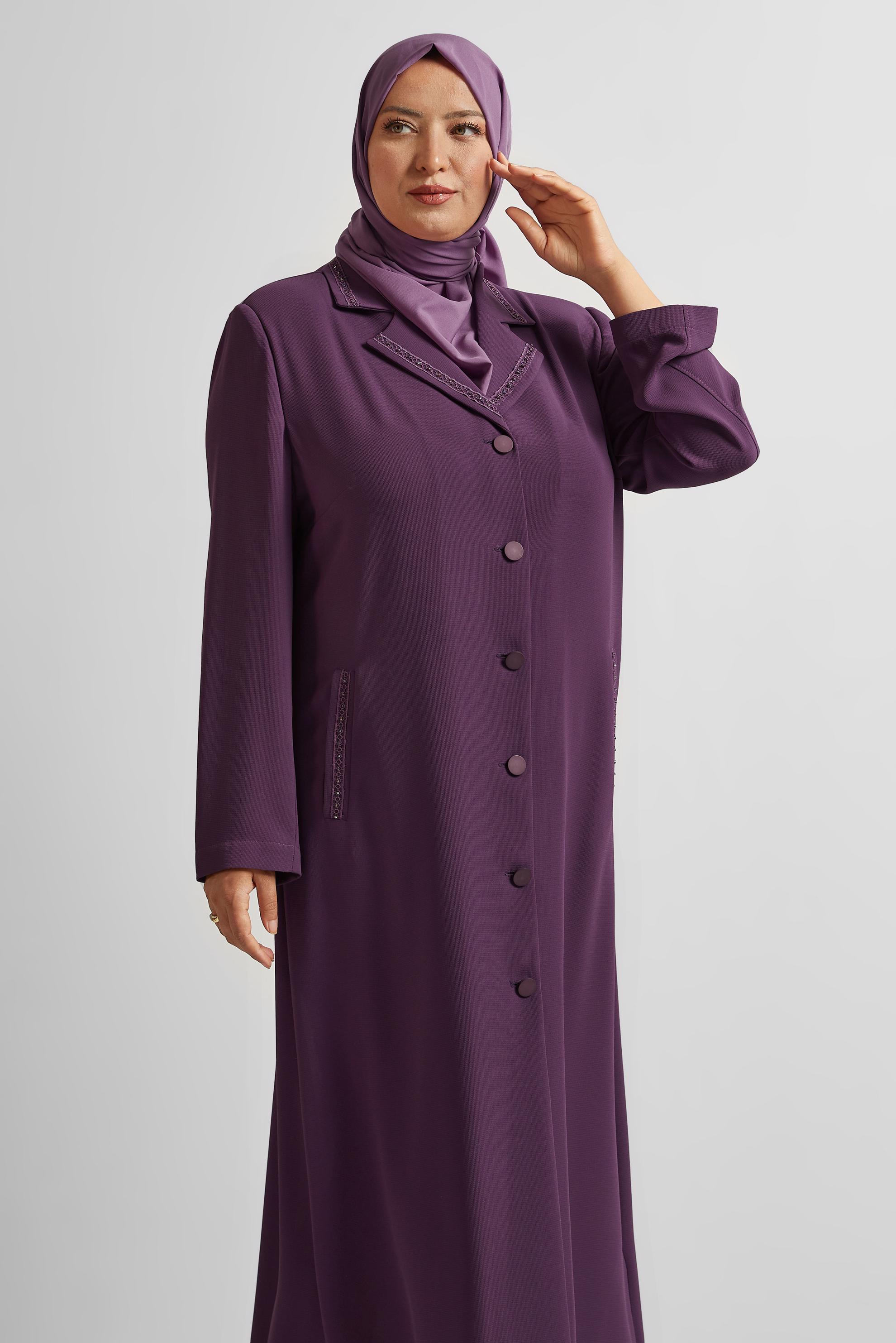 Vêtements hijab POURPRE PARDESSUS À BOUTONNÉ À EMBELLI 10222