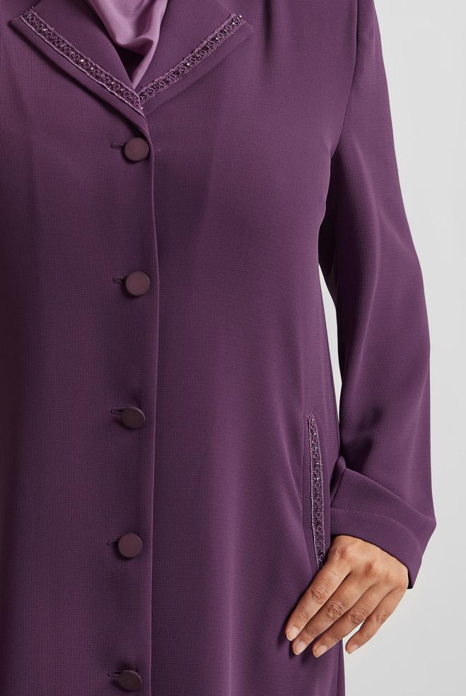 Vêtements hijab POURPRE PARDESSUS À BOUTONNÉ À EMBELLI 10222 - ALVİNA