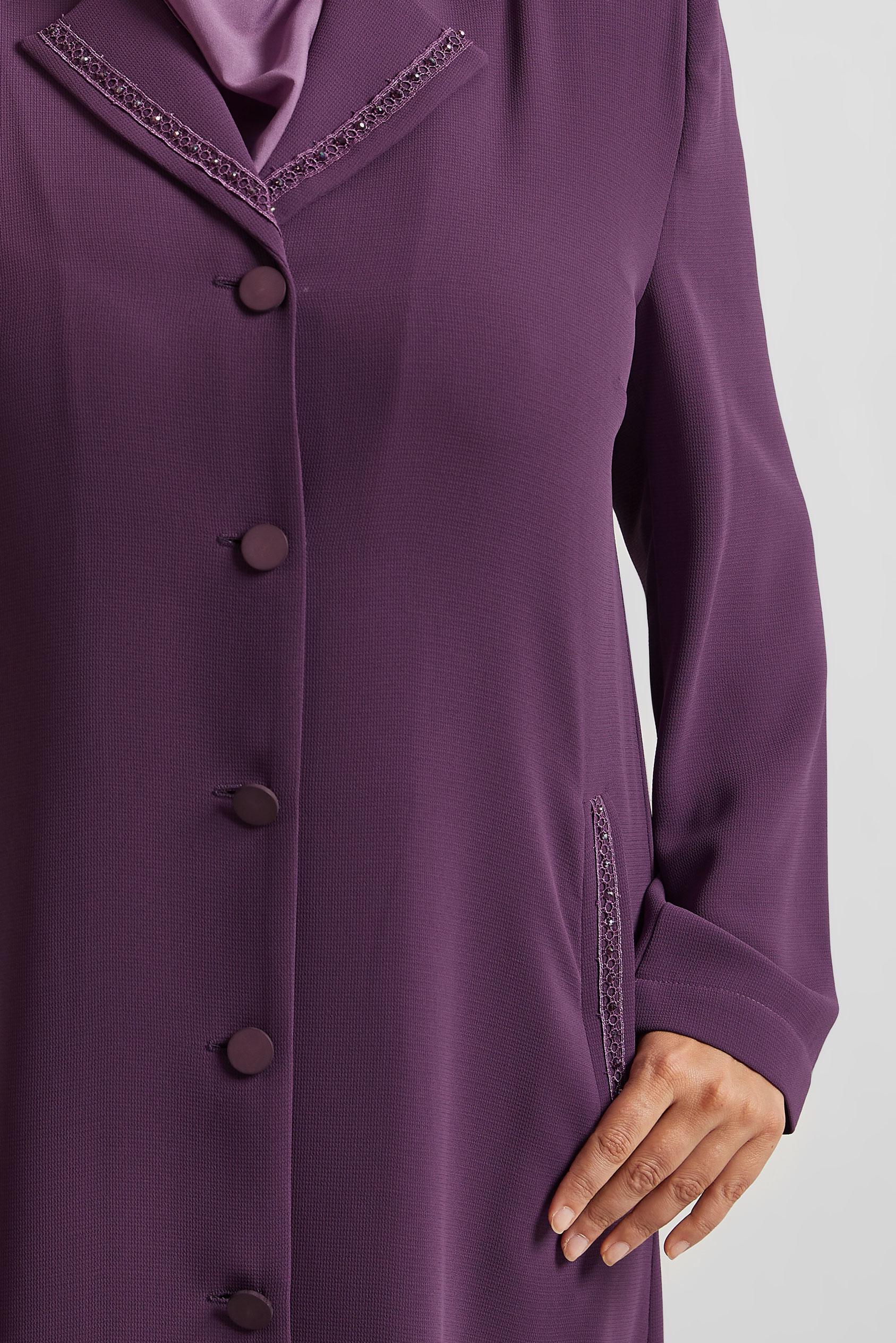 Vêtements hijab POURPRE PARDESSUS À BOUTONNÉ À EMBELLI 10222