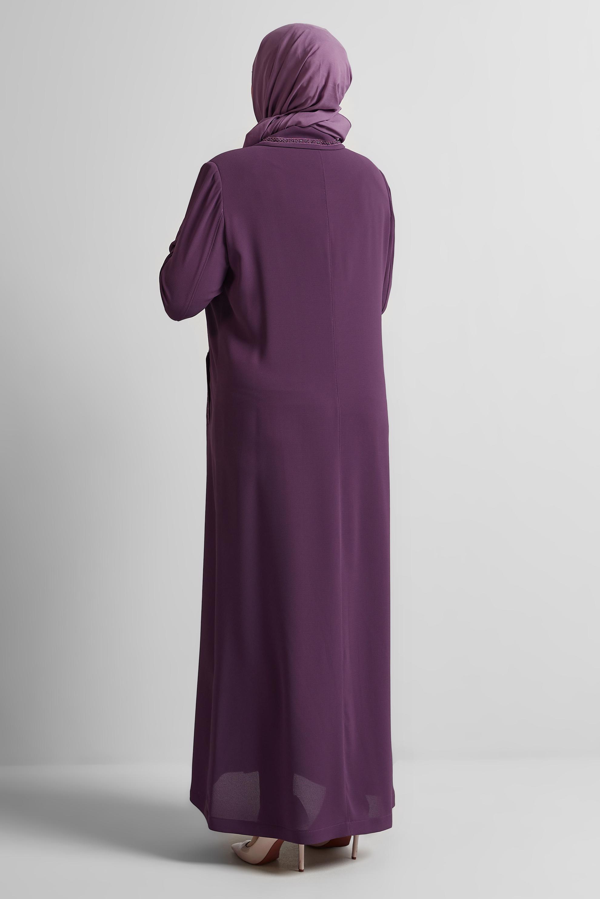 Vêtements hijab POURPRE PARDESSUS À BOUTONNÉ À EMBELLI 10222