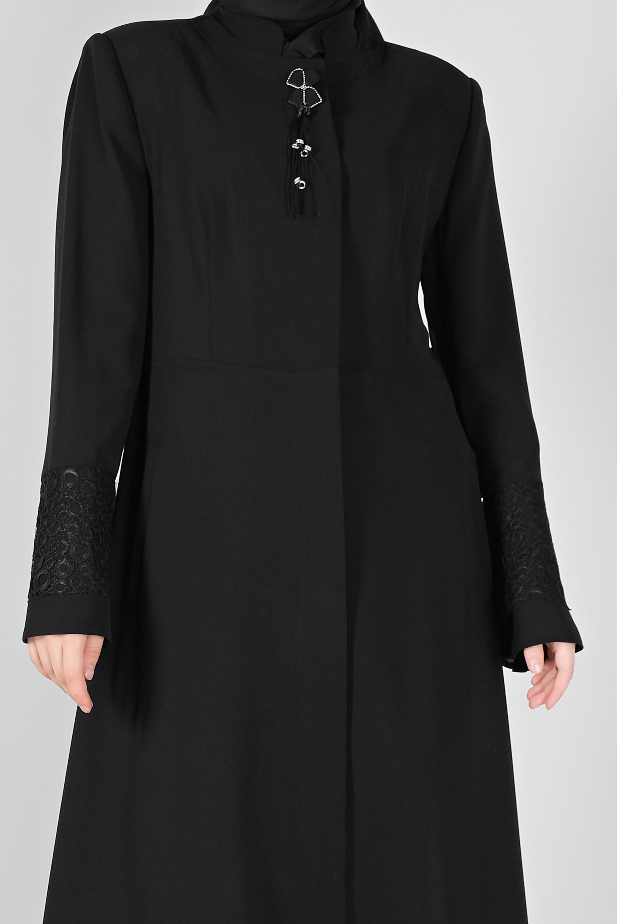 Tesettür giyim SİYAH KOLLARI GÜPÜRLÜ KUŞAKLI PARDESÜ 10223