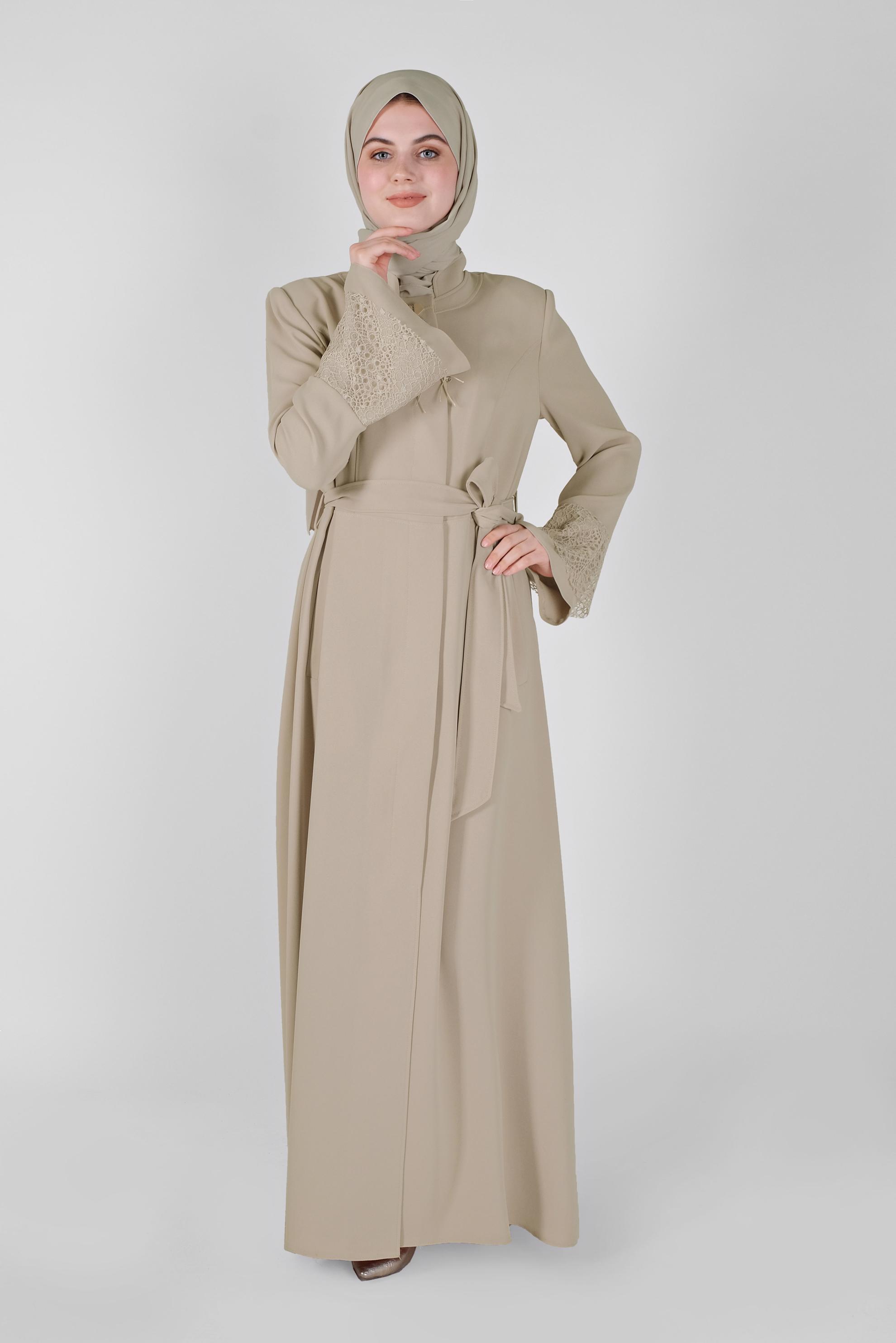 Vêtements hijab BEIGE COUCHE DE FINITION CEINTURÉE DÉTAIL GUIPURE 10223