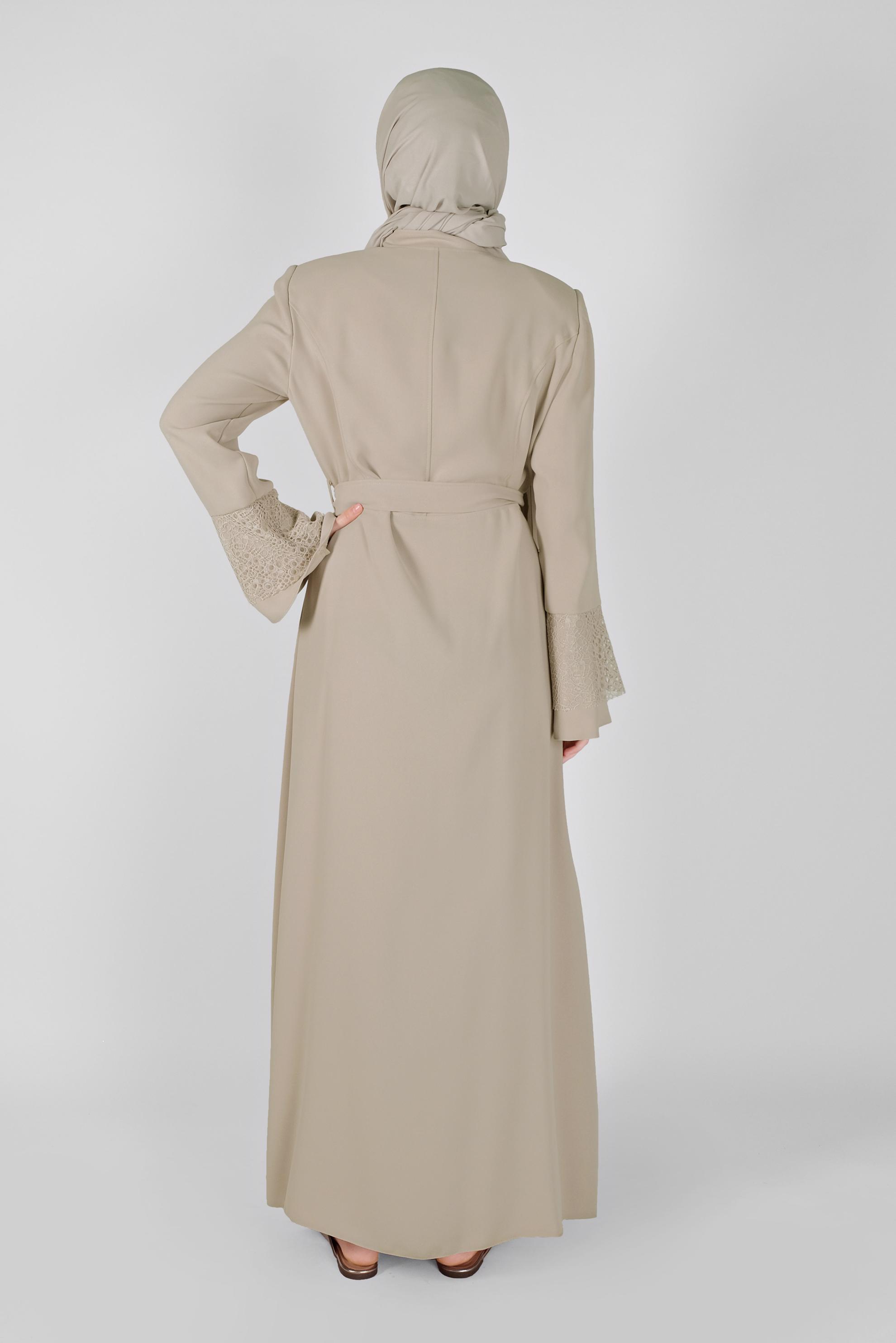 Vêtements hijab BEIGE COUCHE DE FINITION CEINTURÉE DÉTAIL GUIPURE 10223