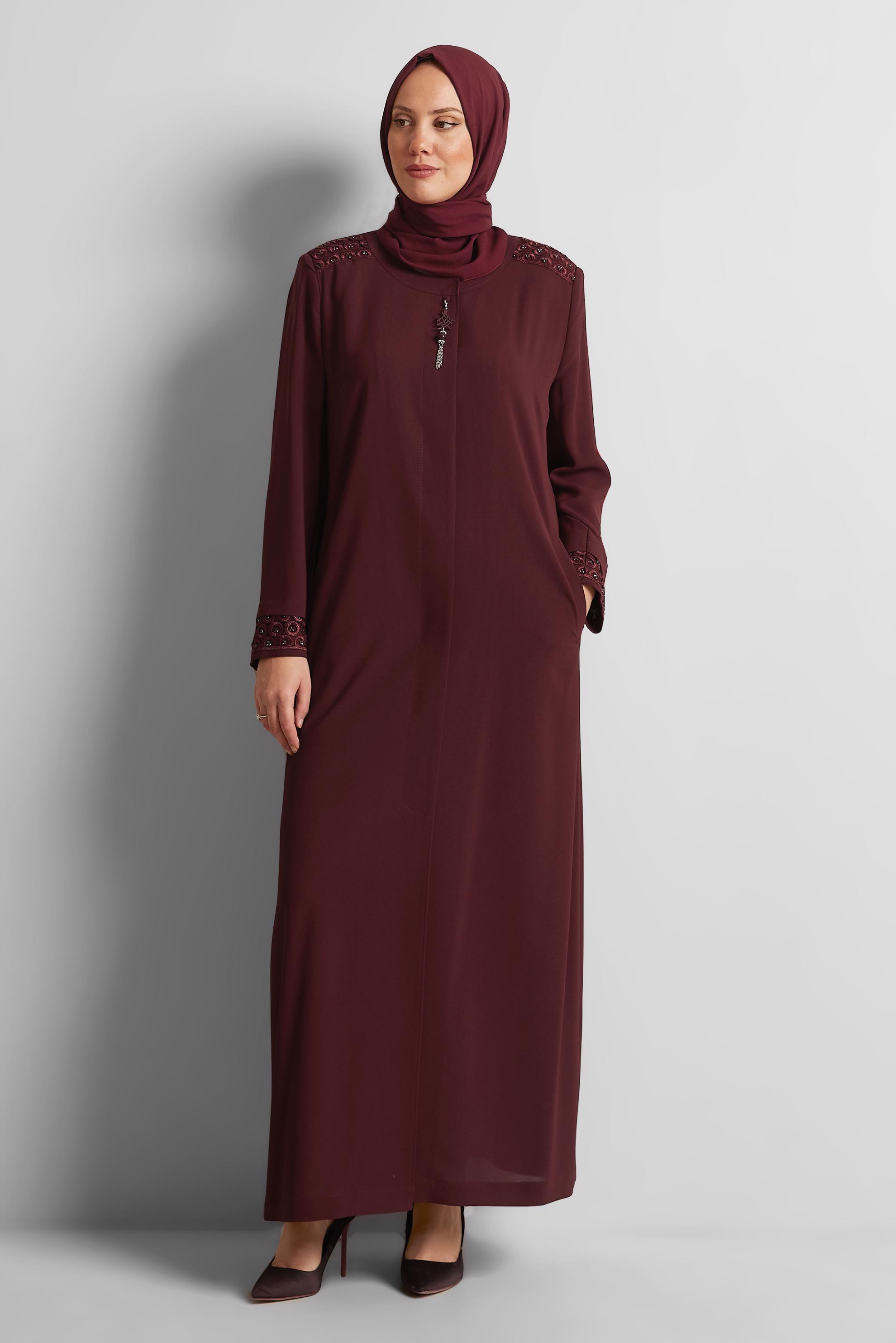Tesettür giyim BORDO FERMUARLI PARDESÜ 10228