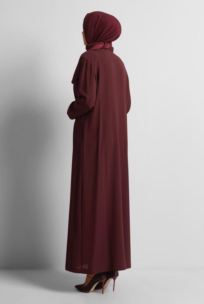 Tesettür giyim BORDO FERMUARLI PARDESÜ 10228 - ALVİNA