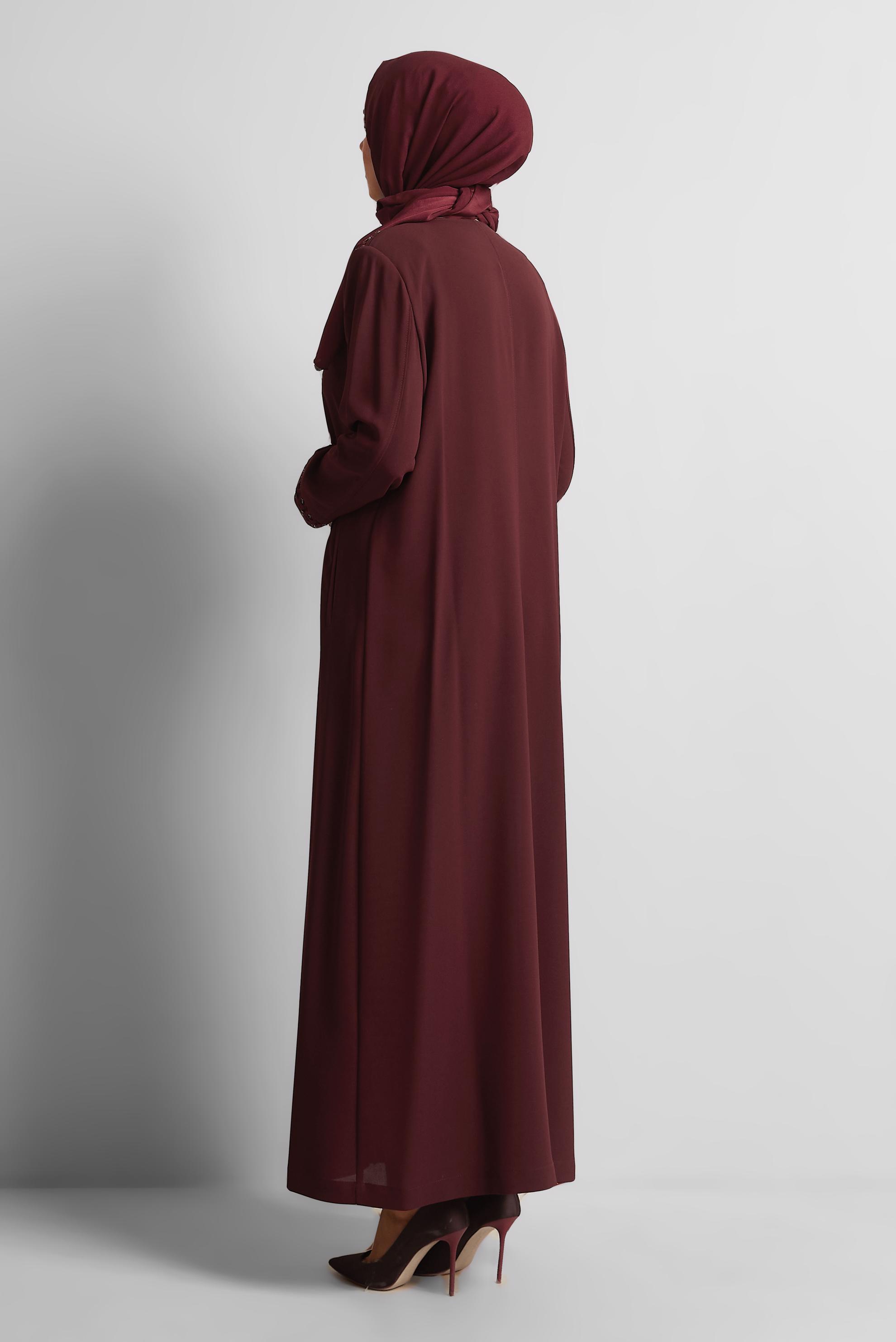 Tesettür giyim BORDO FERMUARLI PARDESÜ 10228