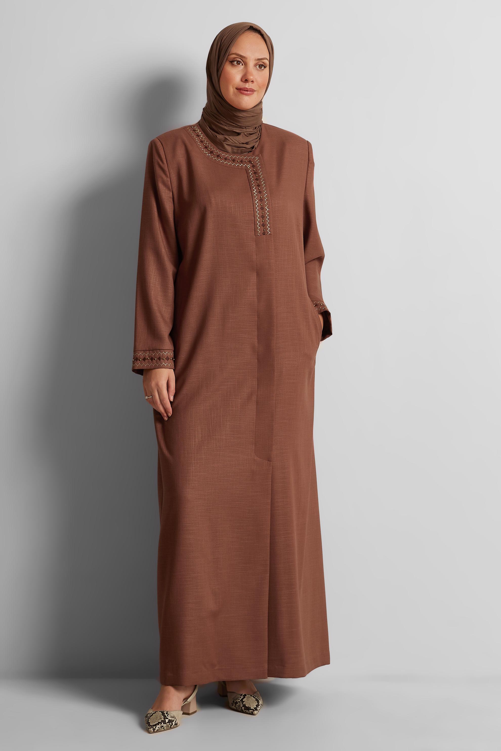 Tesettür giyim TURUNCU İŞLEME DETAYLI PARDESÜ 10231